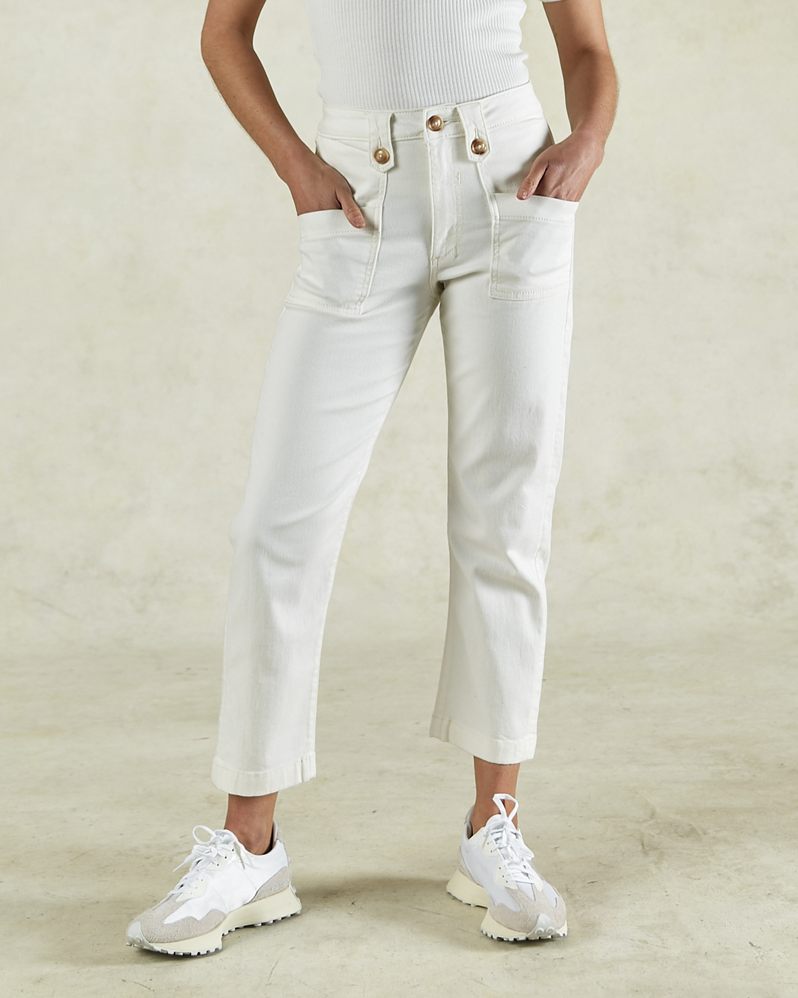 Stella Stretch High Waisted Ivory Trousers