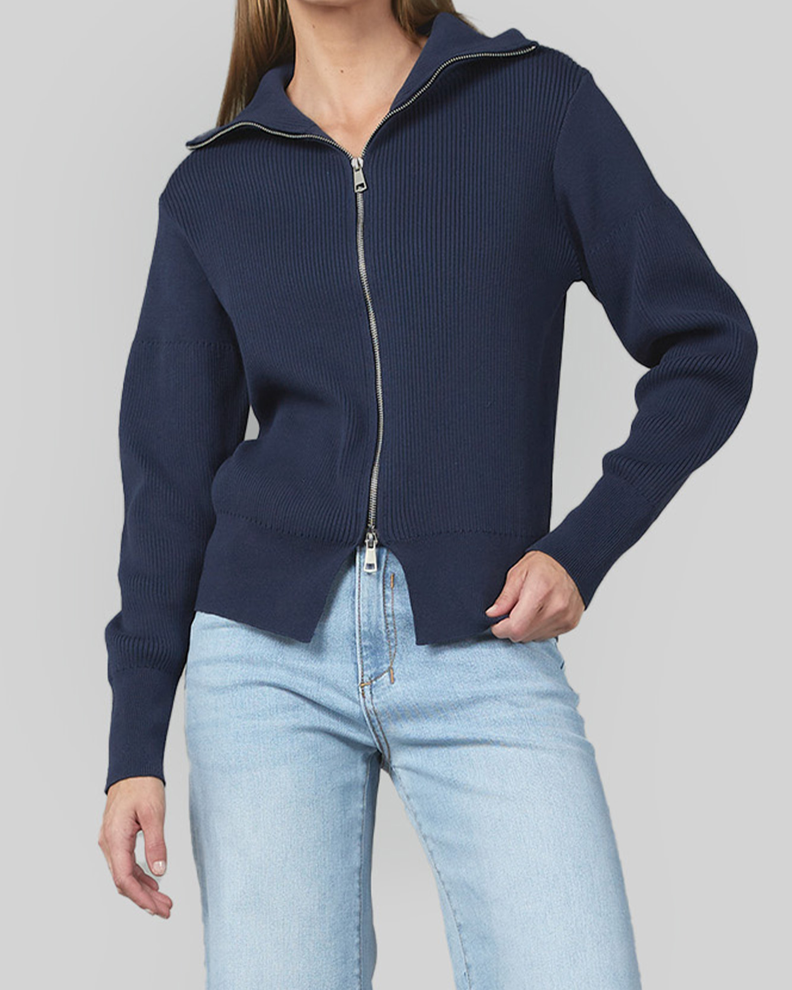 Clara Navy Rib Knit Top