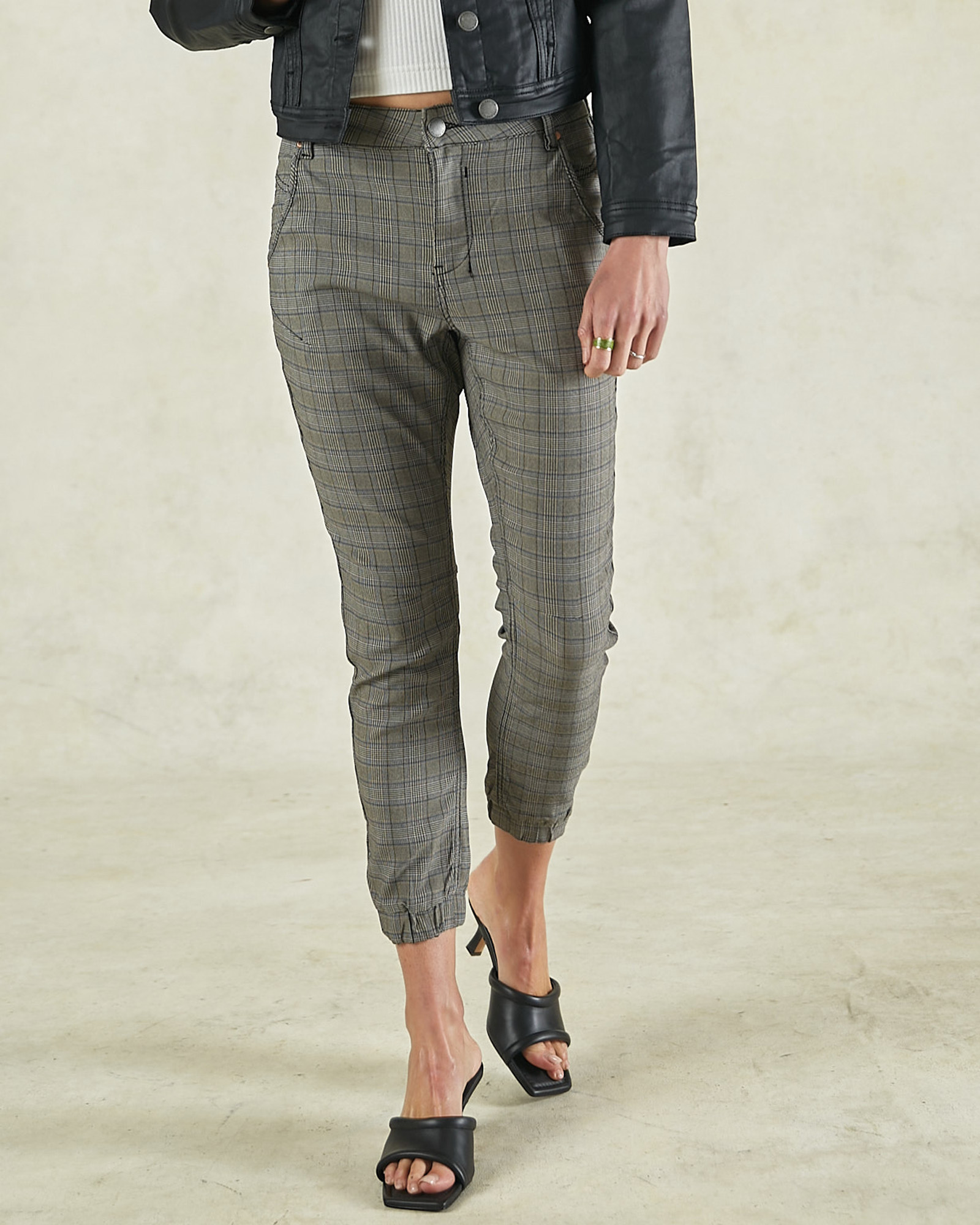 Check Cuffed Jeans