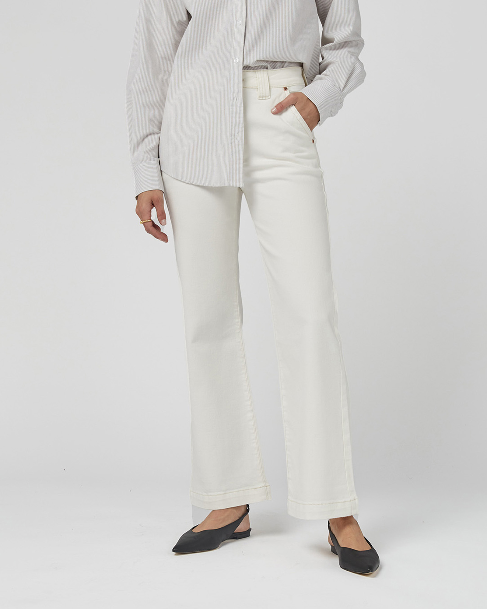 Misika Ivory Flare Leg Trousers