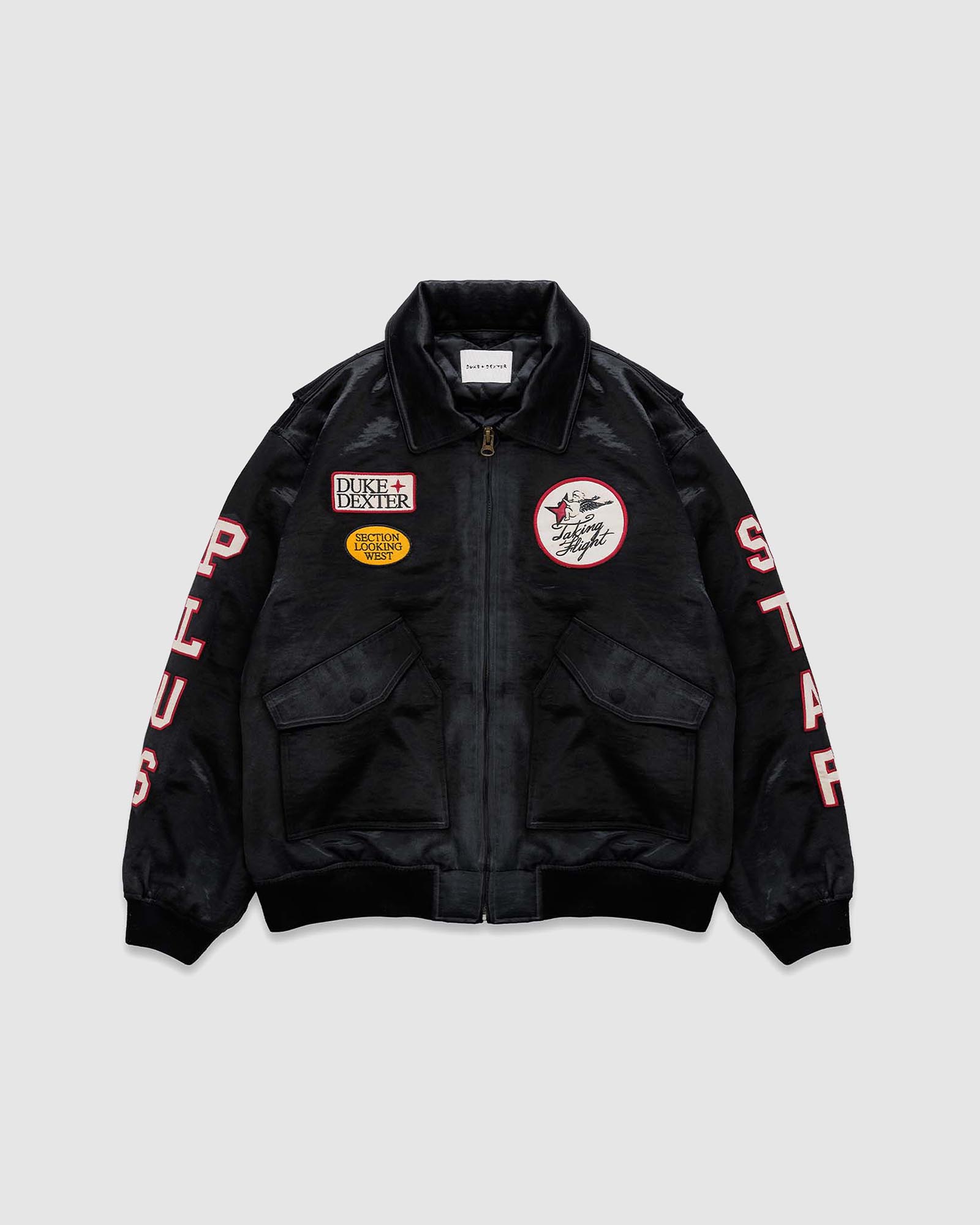 Plus Black Satin Bomber Jacket