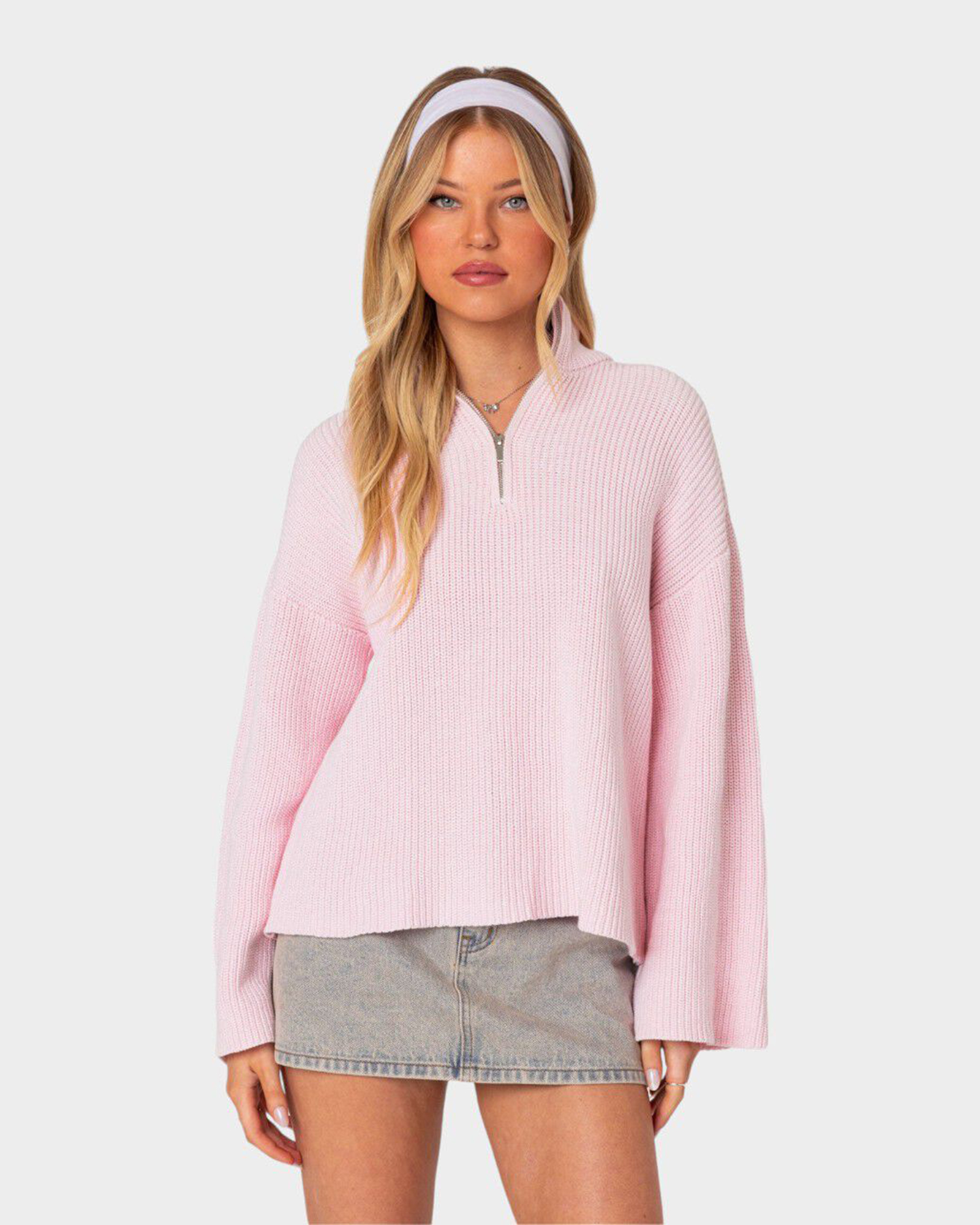 Amour High Neck Oversized Zip Sweater