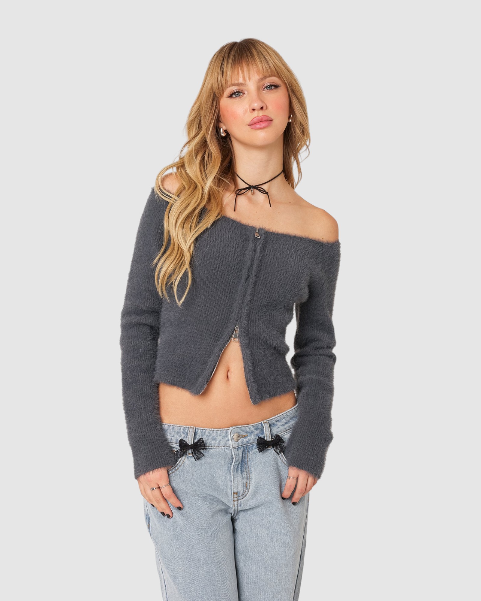 Sonia Off Shoulder Fuzzy Knit Top