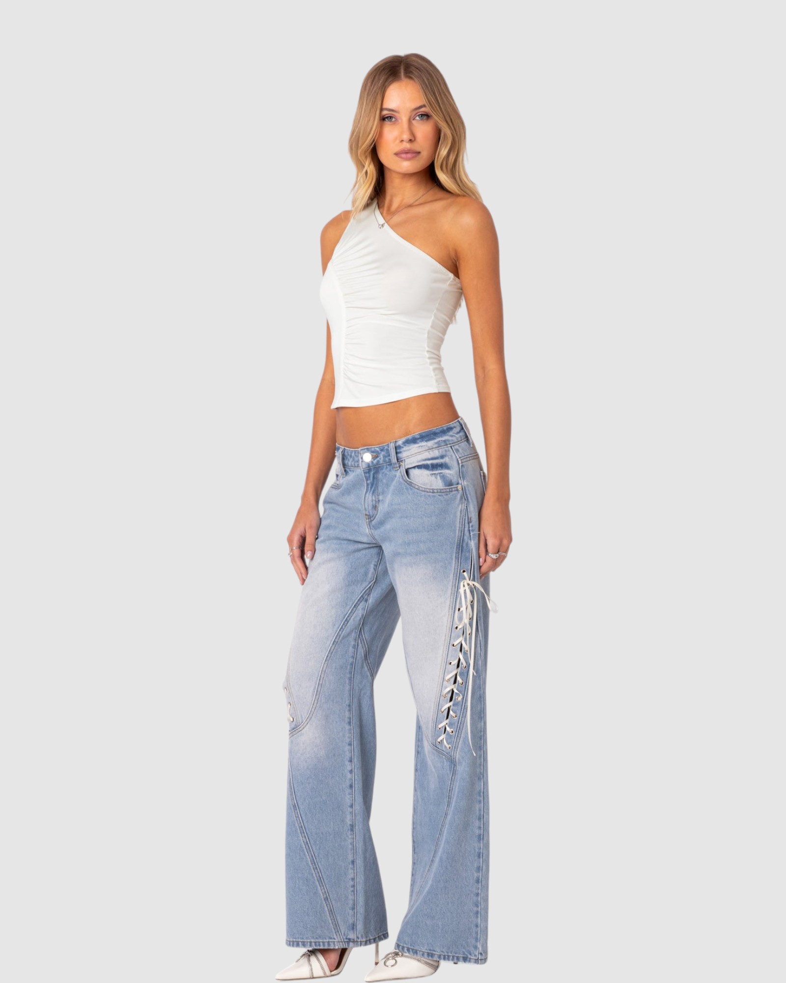 Low Rise Ribbon Lace Up Jeans