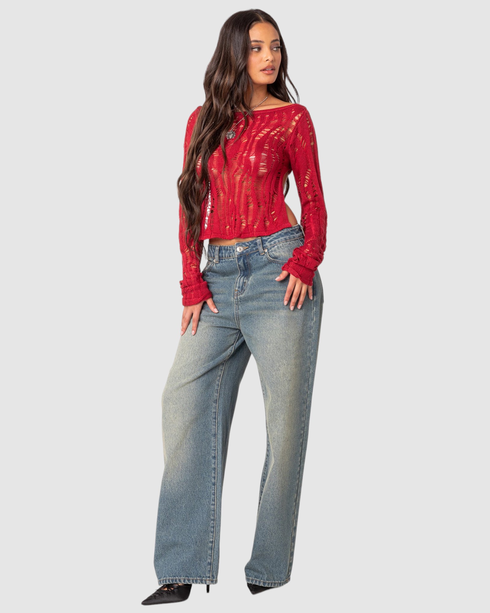 Rosa Open Back Sheer Knit Top