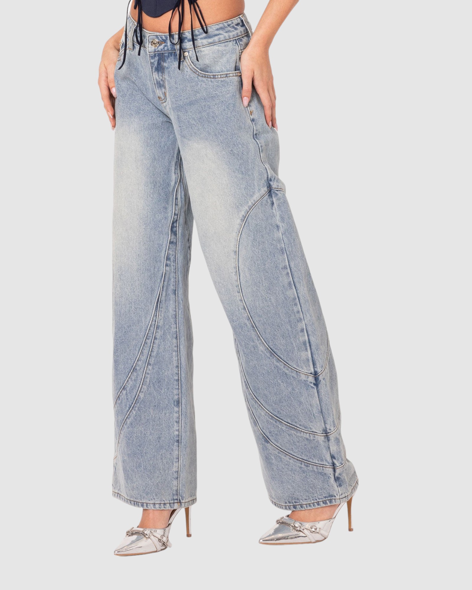 Oaklynn Stitch Detail Low Rise Jeans