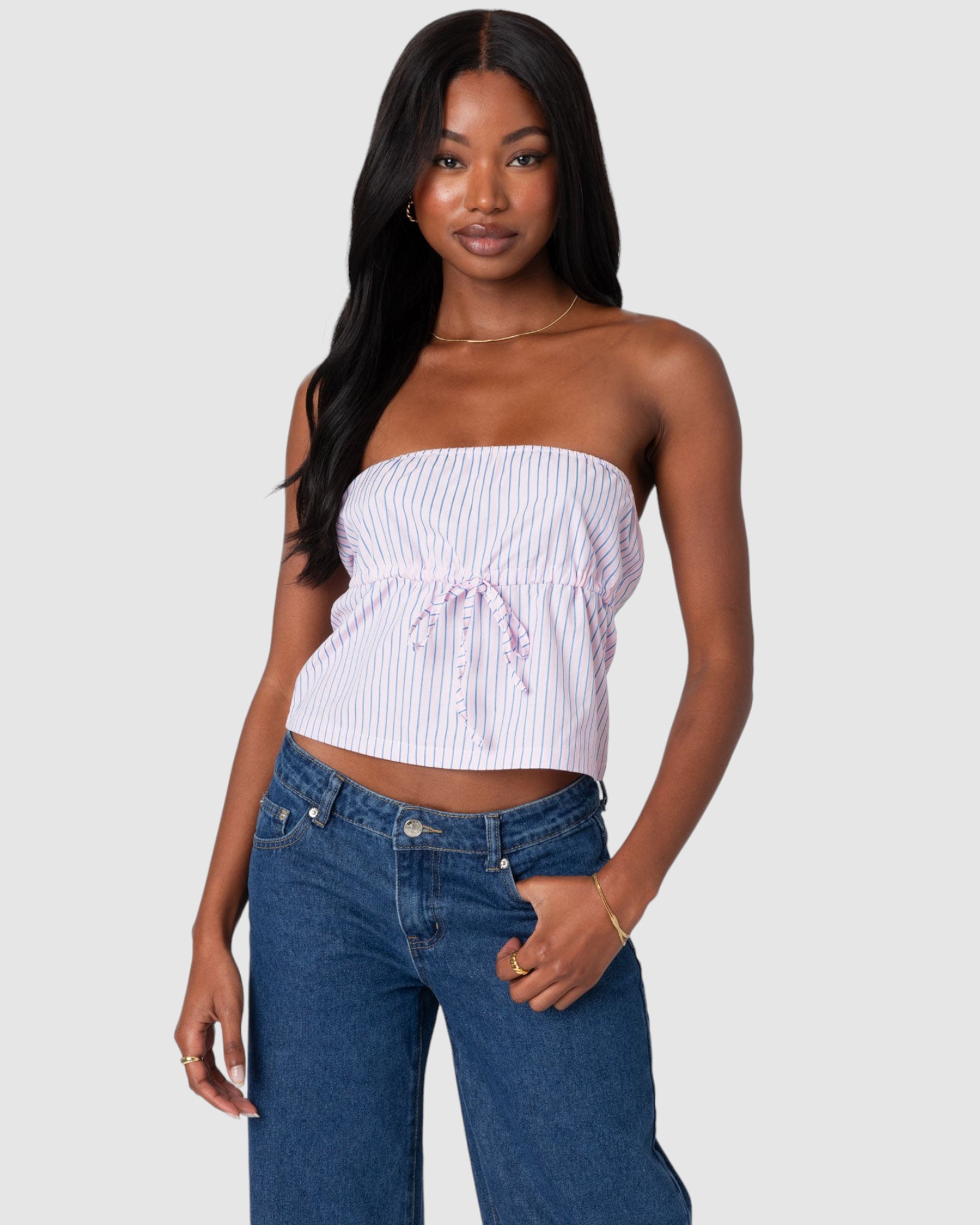 Augusta Pinstripe Strapless Top