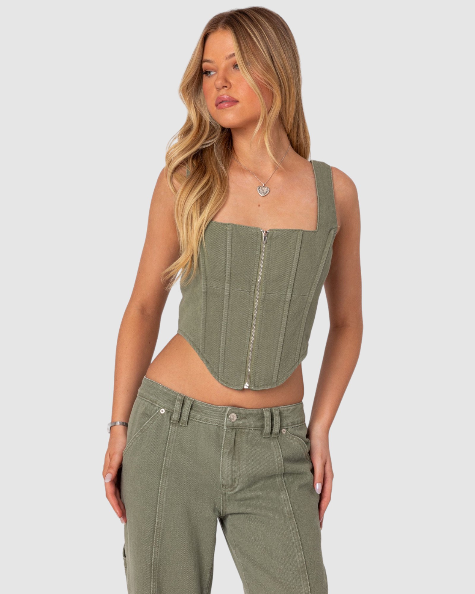 Lottie Washed Denim Zip Corset