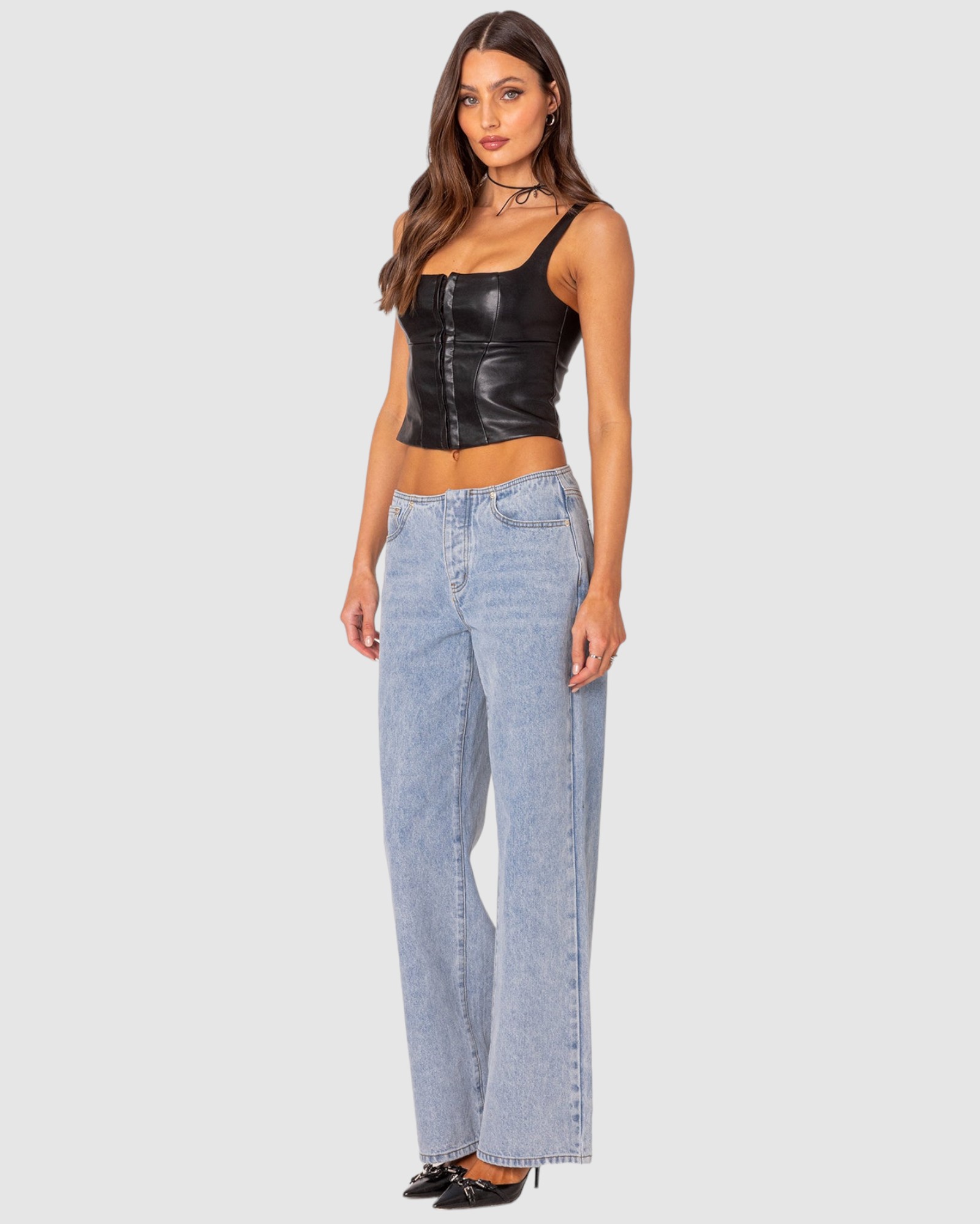PU Corset With Front Hook and Eye Closure