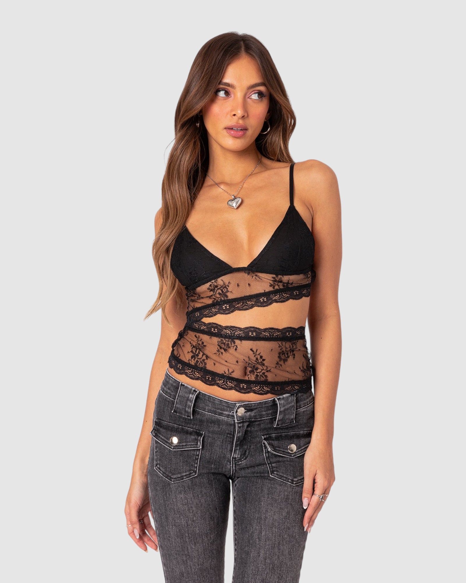 Spice Cut Out Sheer Lace Tank Top
