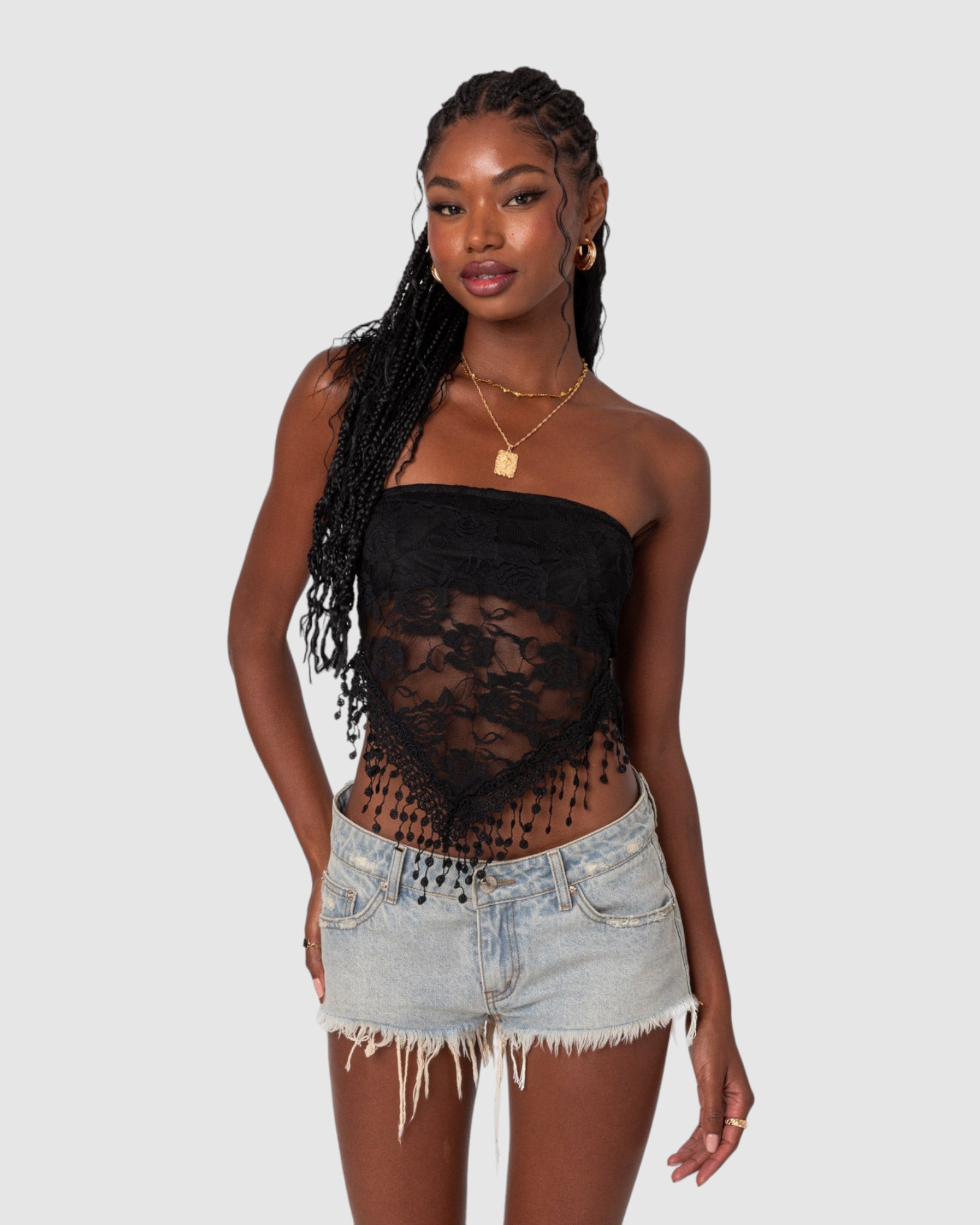 India Sheer Lace Strapless Top