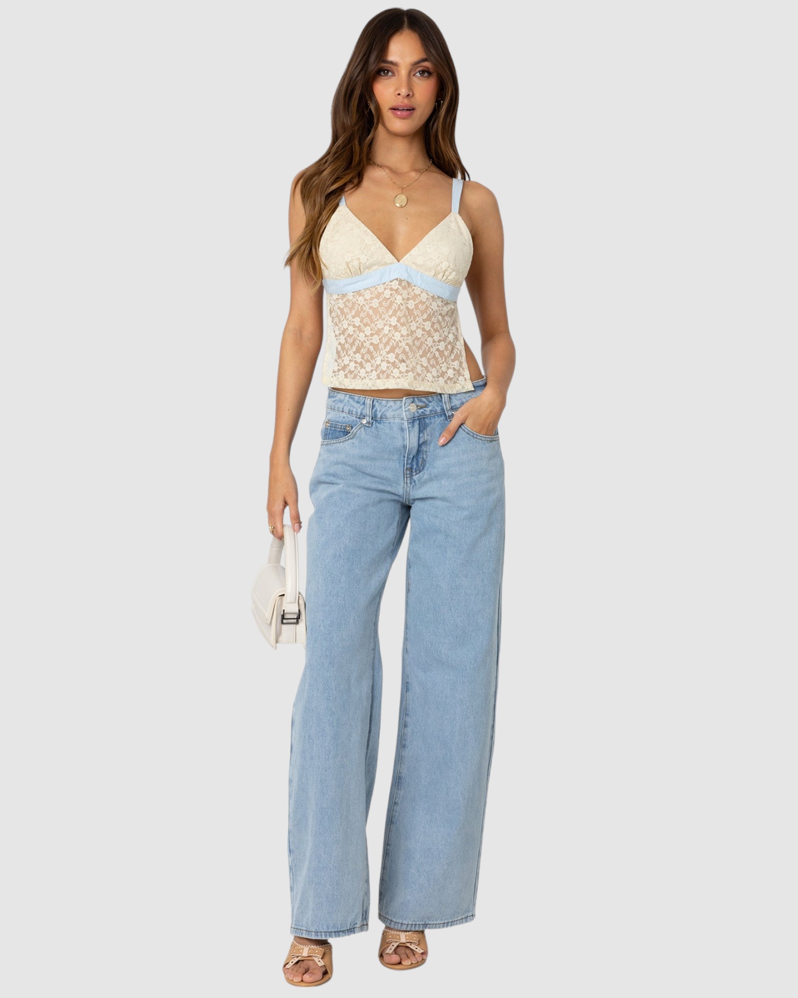 Sheer Lace Open Back Tank Top