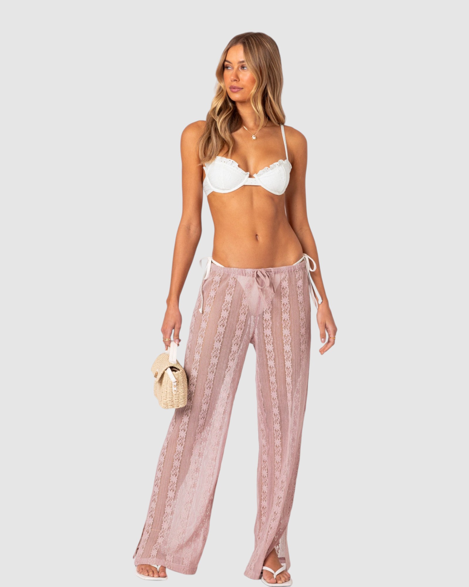 Embroidered Sheer Lace Pants