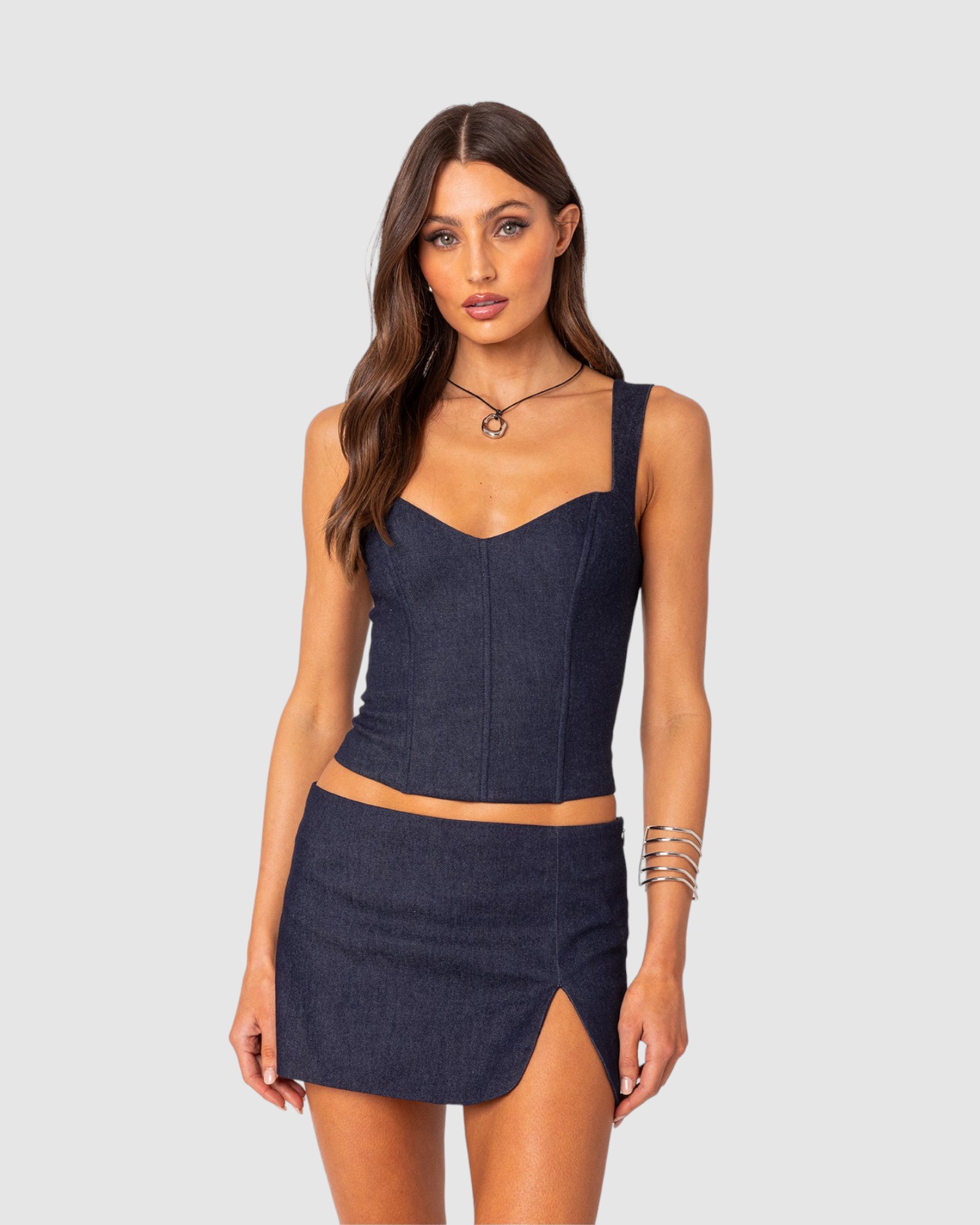 Jemma Lace Up Denim Corset