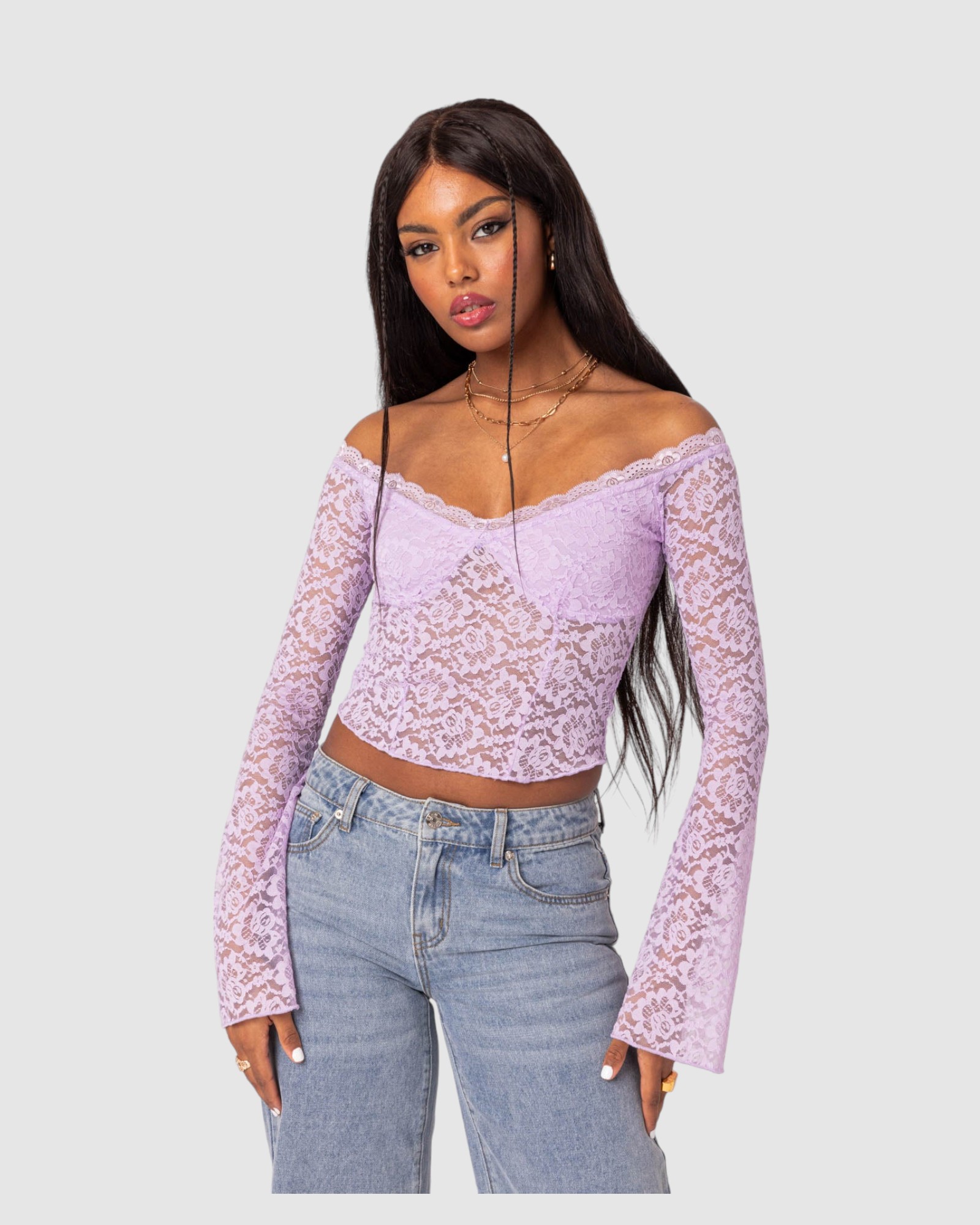 Linda Off Shoulder Sheer Lace Top