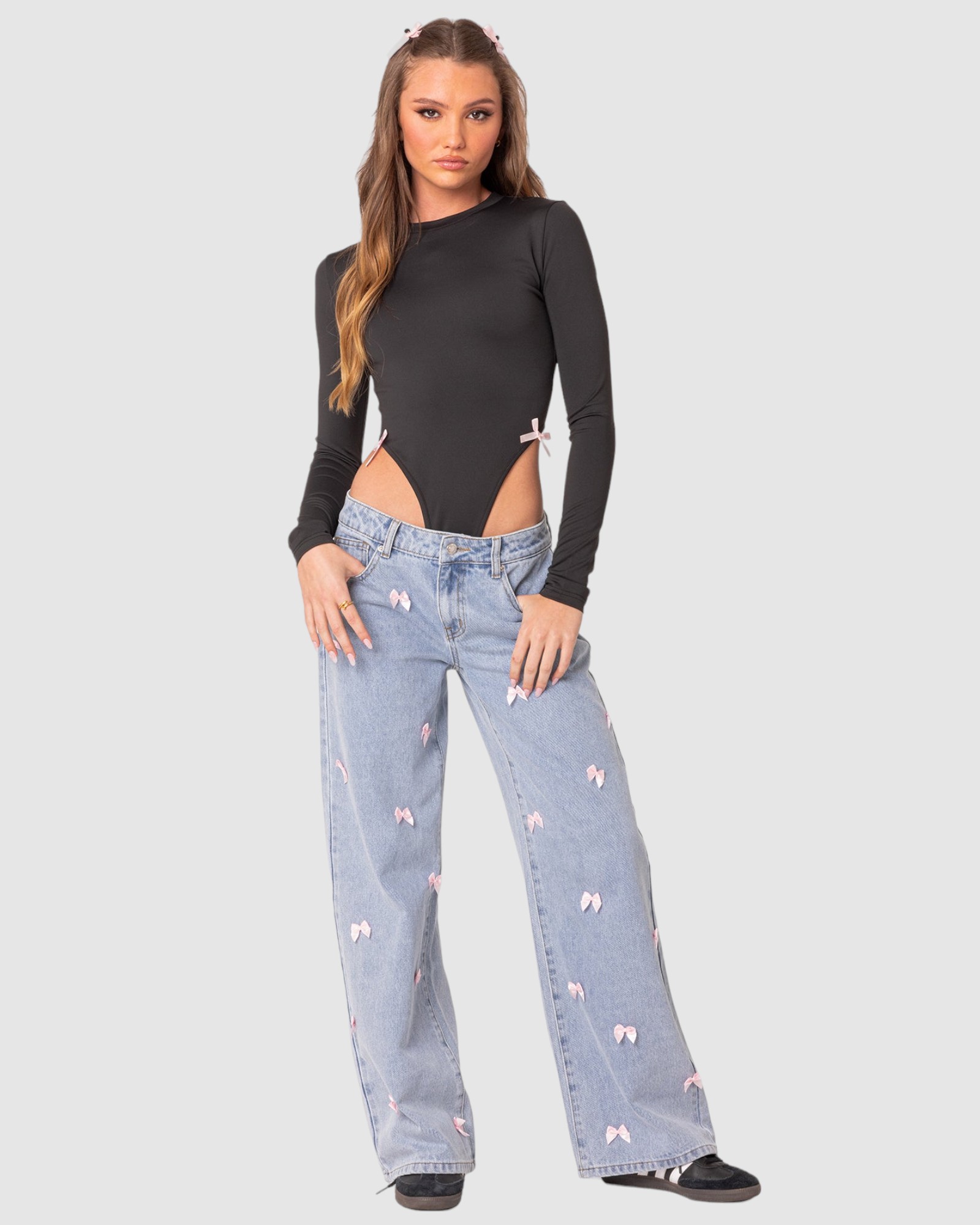 Lucille Low Rise Satin Bow Jeans