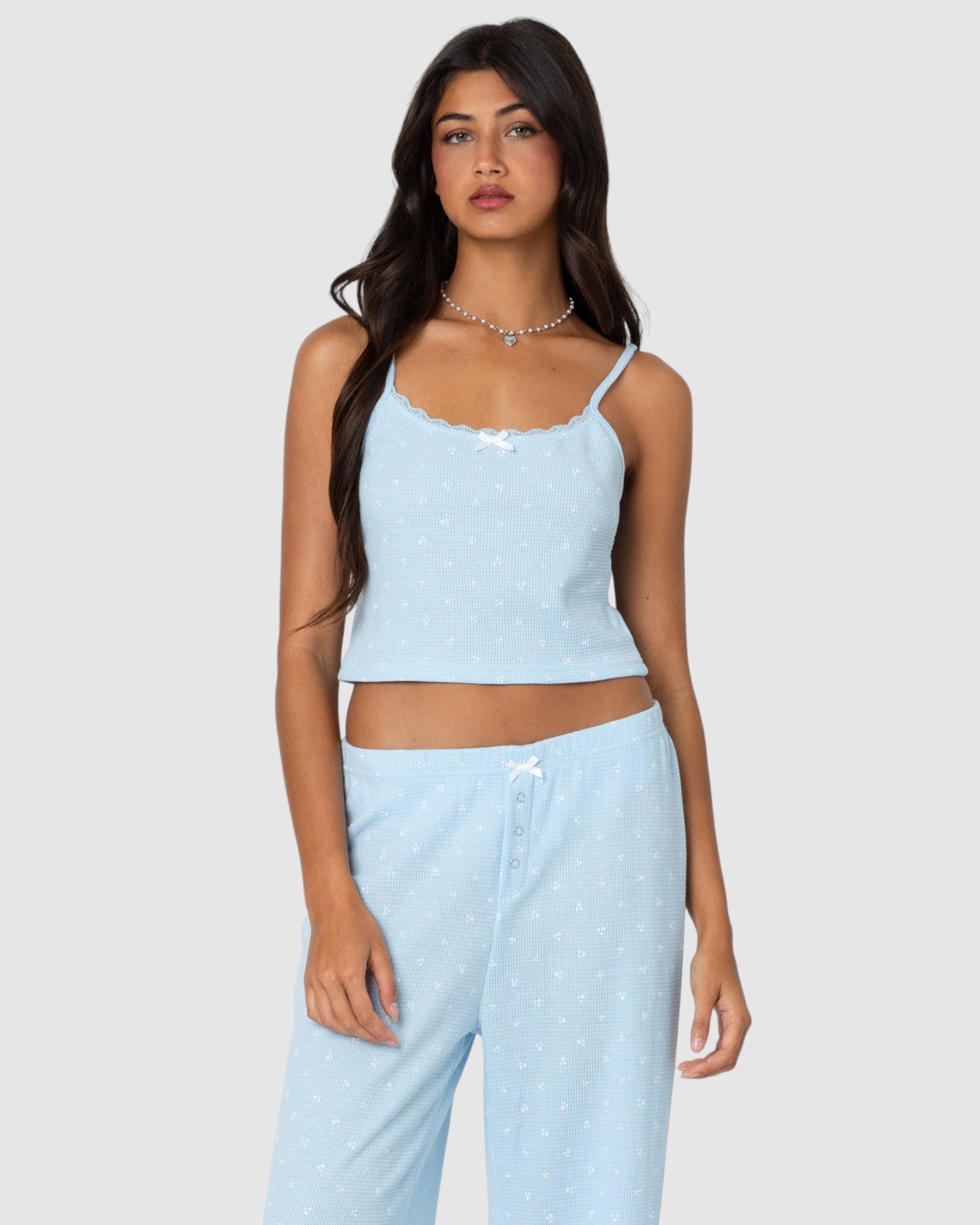 Petal Printed Waffle Tank Top