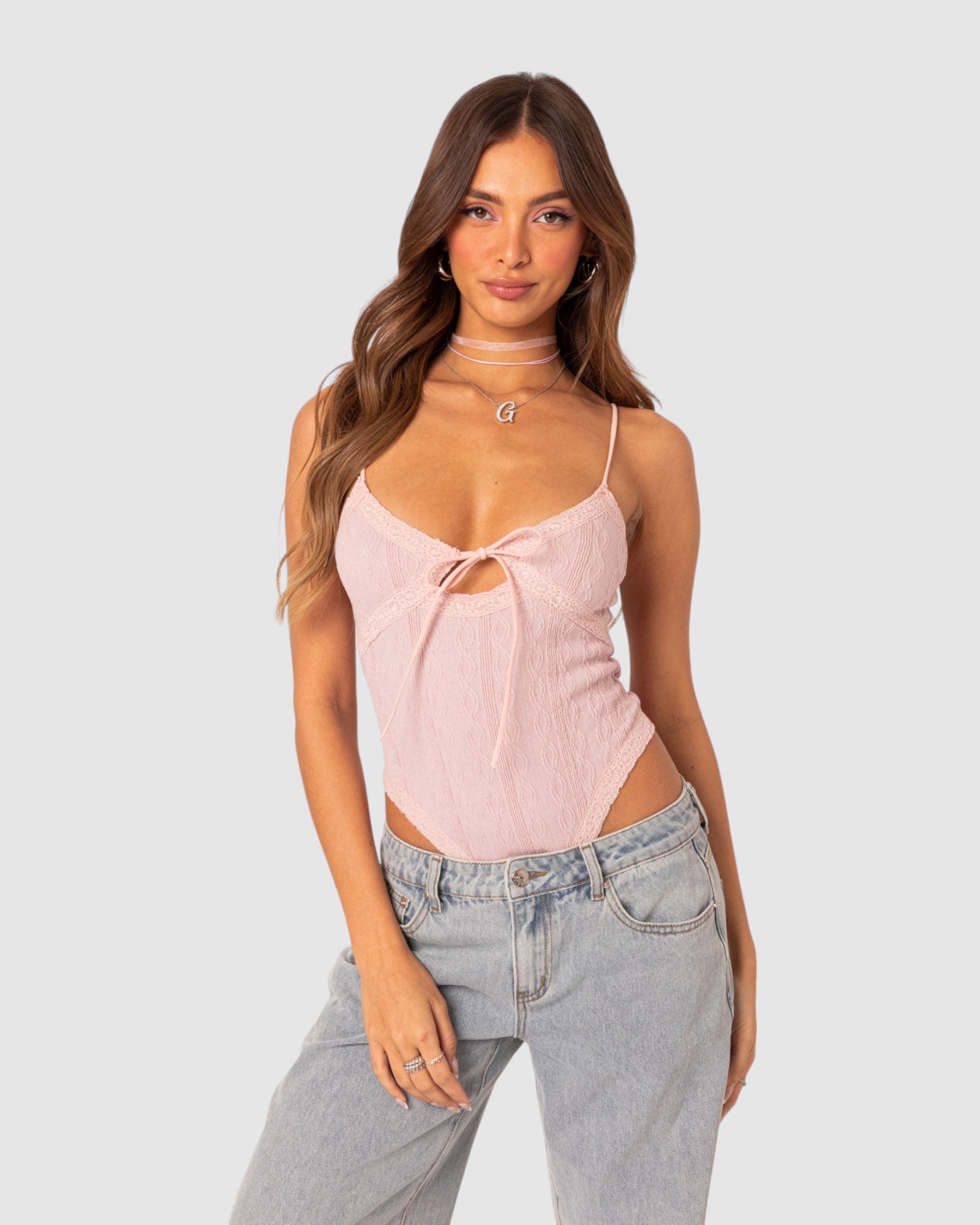 Lacey knit cut out bodysuit