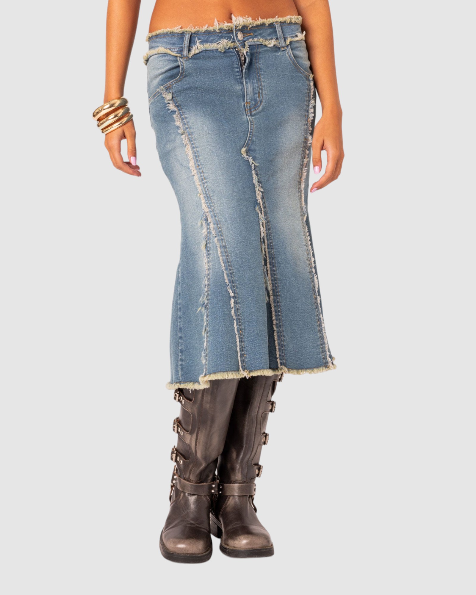 Arabella Distressed Denim Mini Skirt