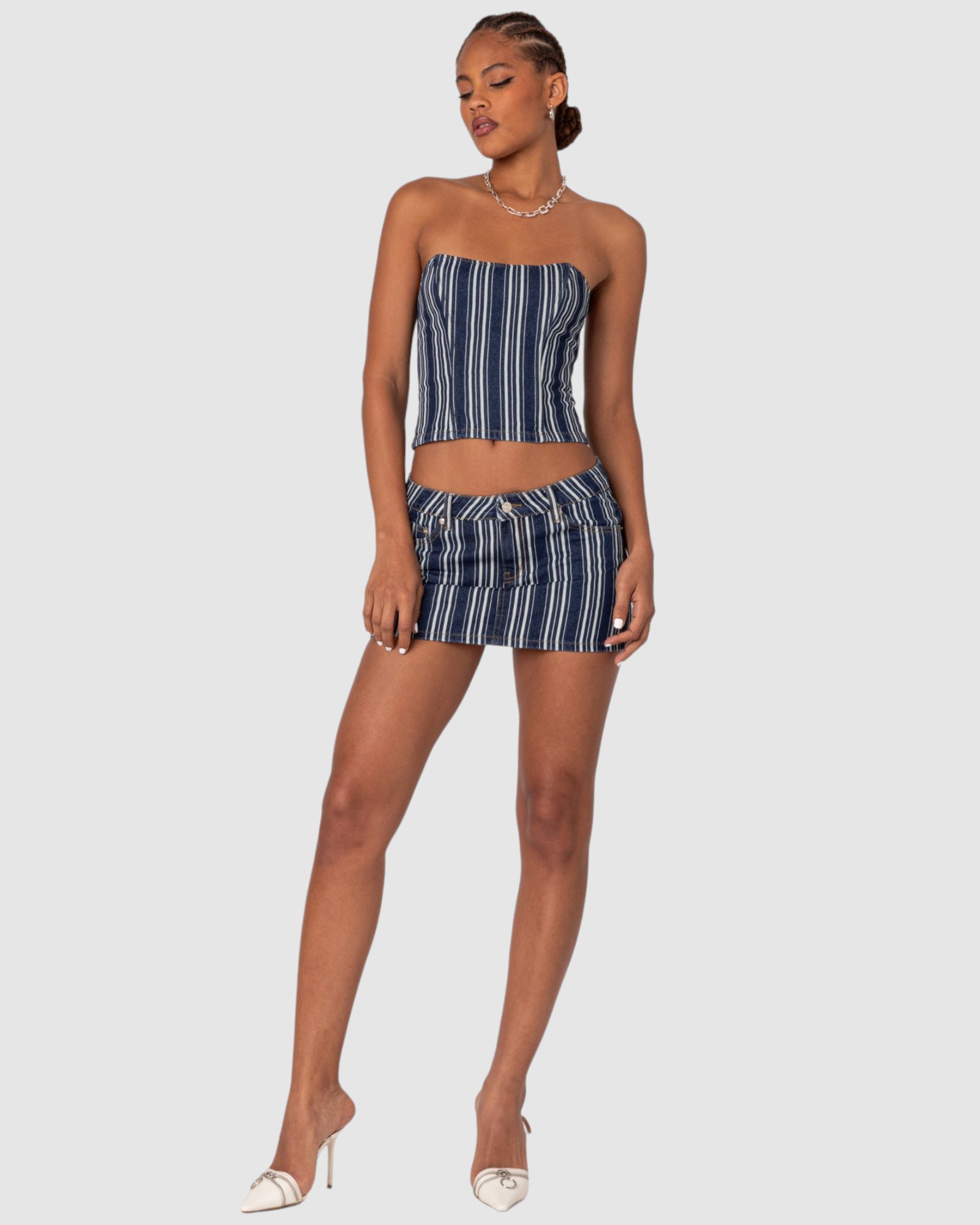 Inez Striped Denim Mini Skirt