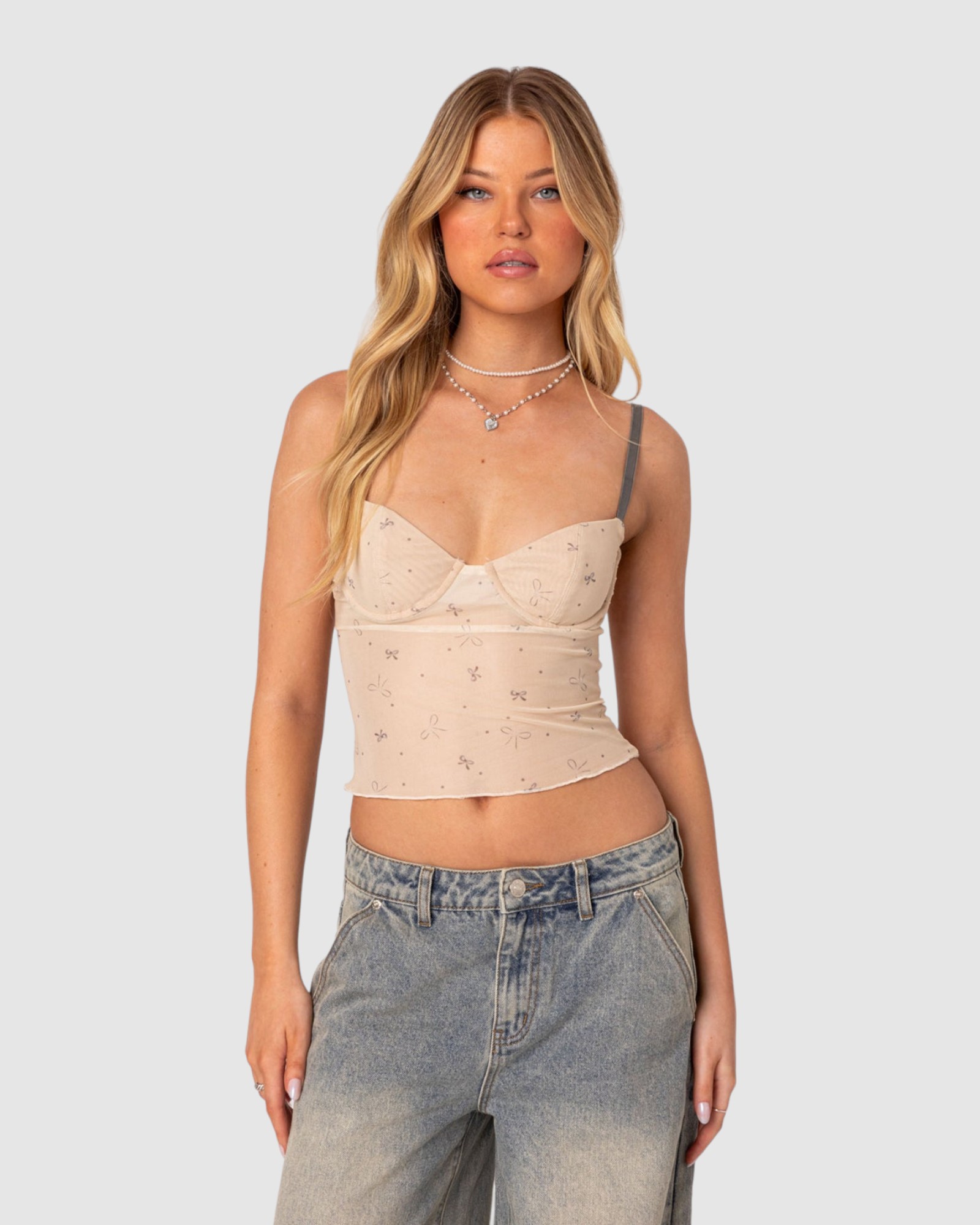 Nicola Sheer Mesh Printed Bra Top