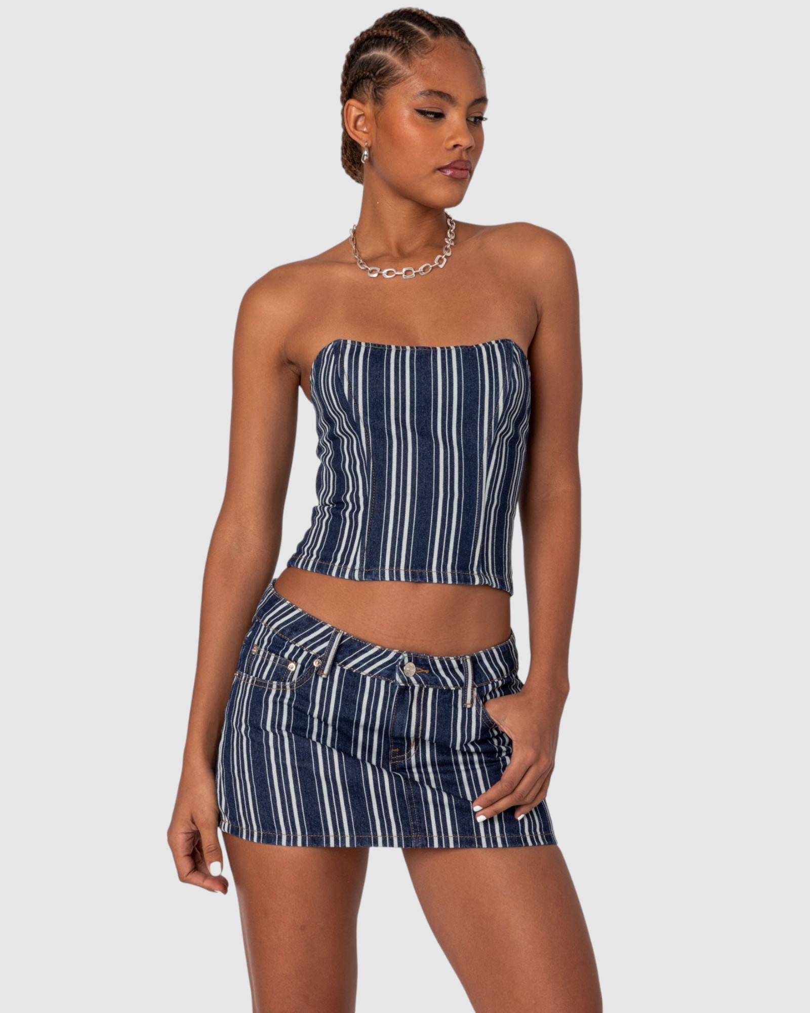 Inez Striped Denim Corset