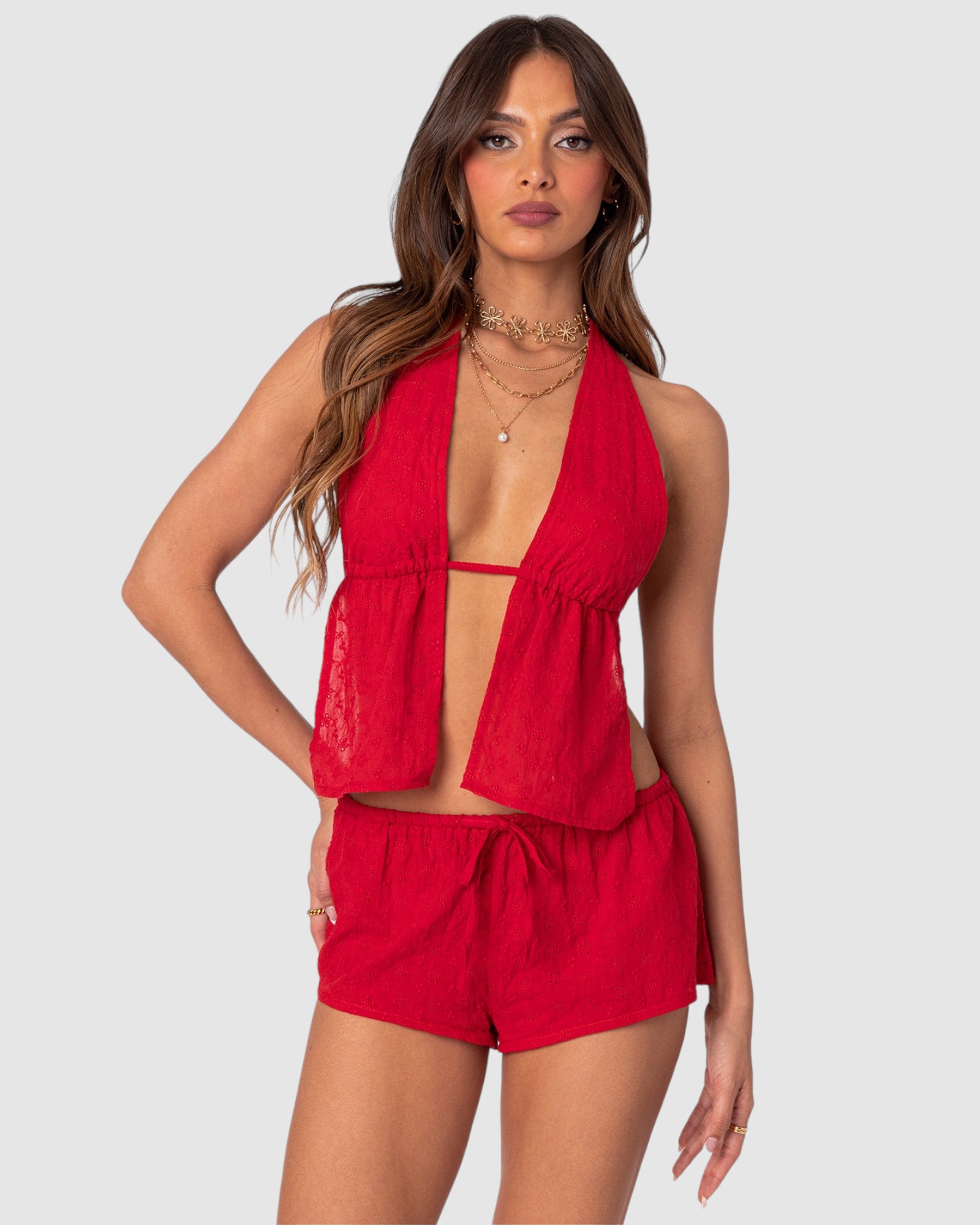 Cayenne Eyelet Split Front Top