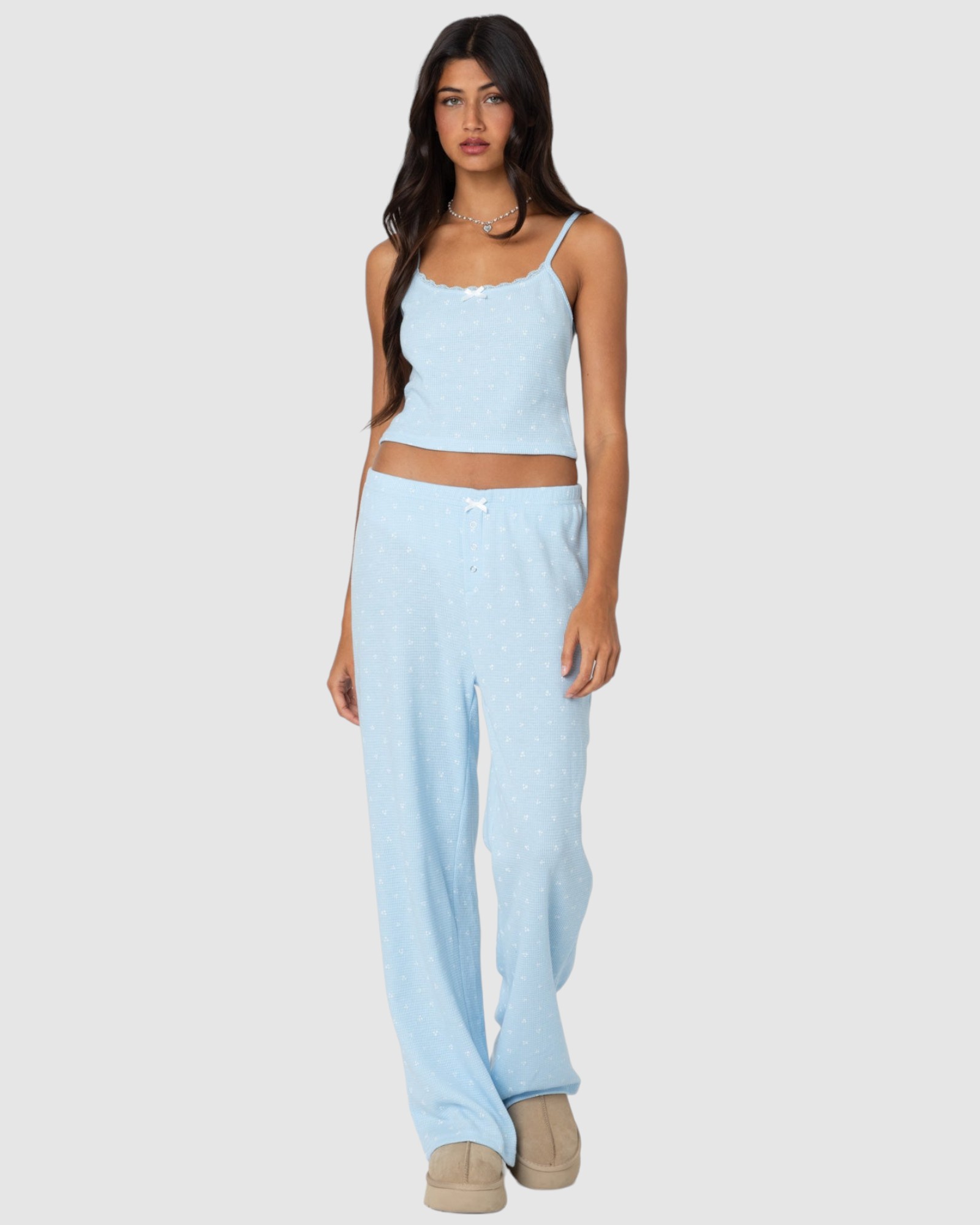 Petal Printed Waffle Pants