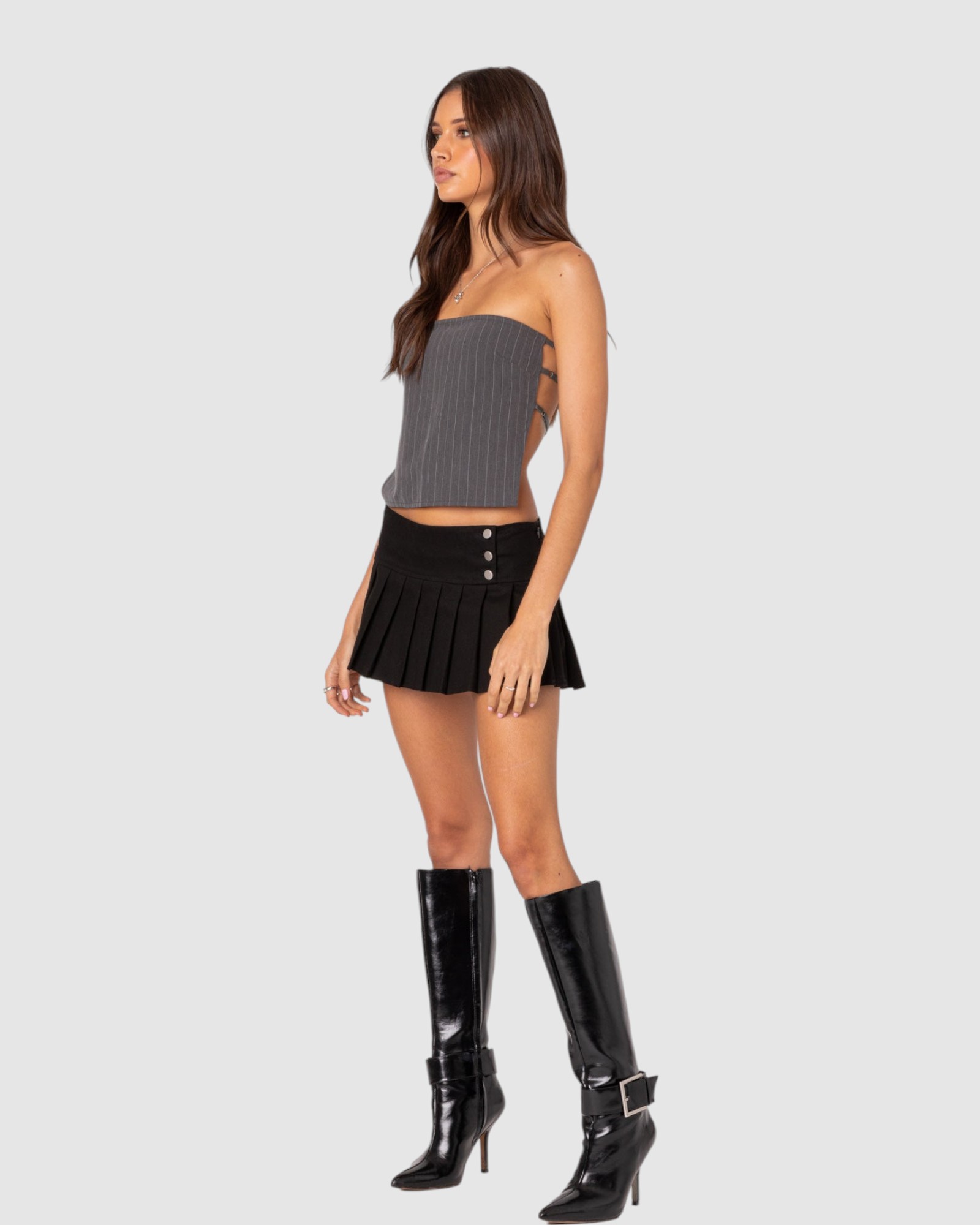 Pinstripe Open Back Strapless Top