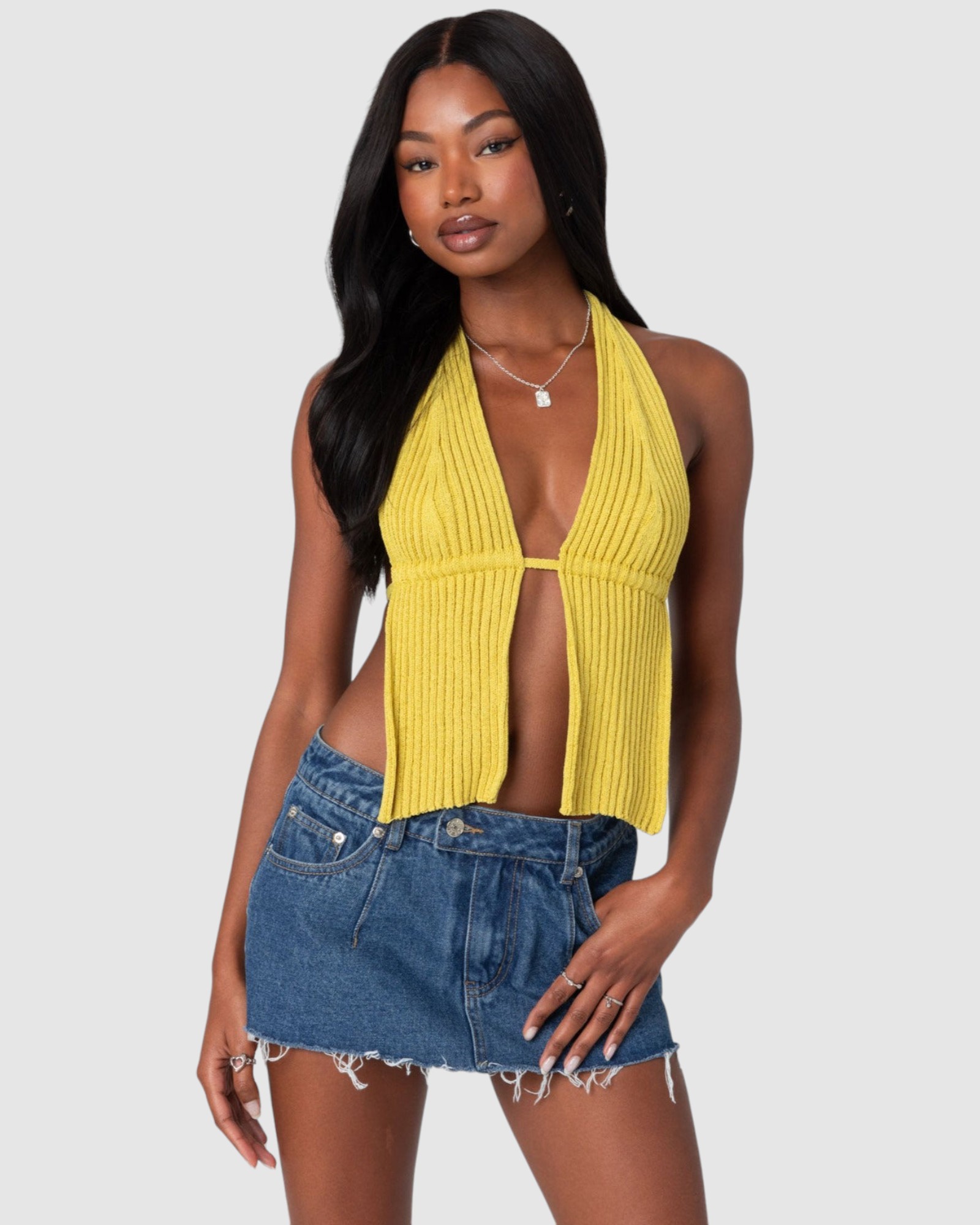 Caraway Ribbed Knit Split Front Top