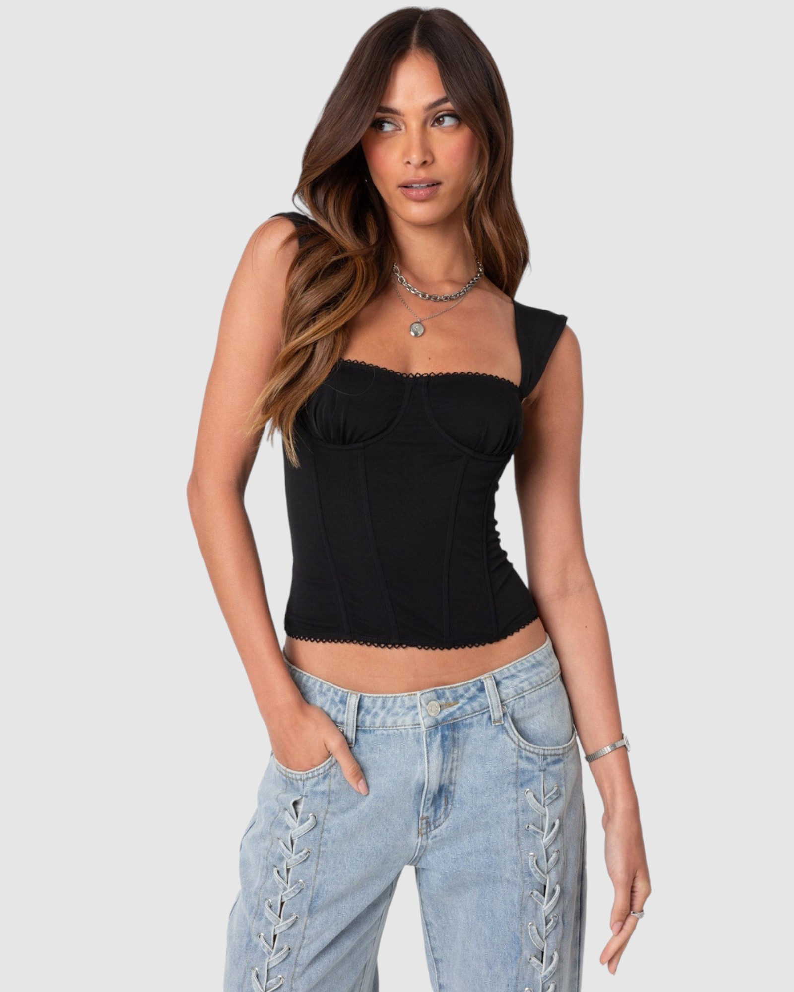 Marcella Wide Strap Mesh Corset