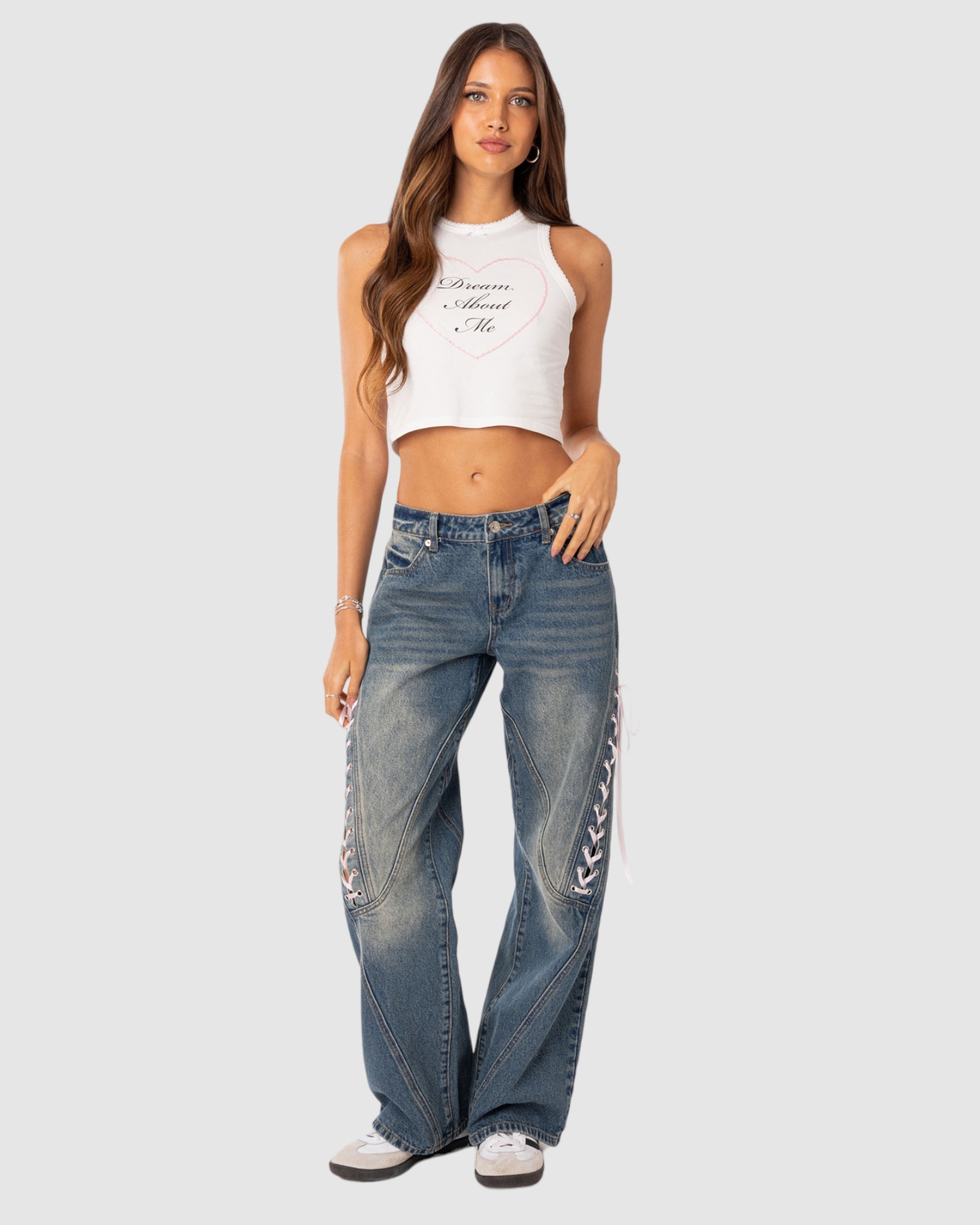 Low Rise Ribbon Lace Up Jeans