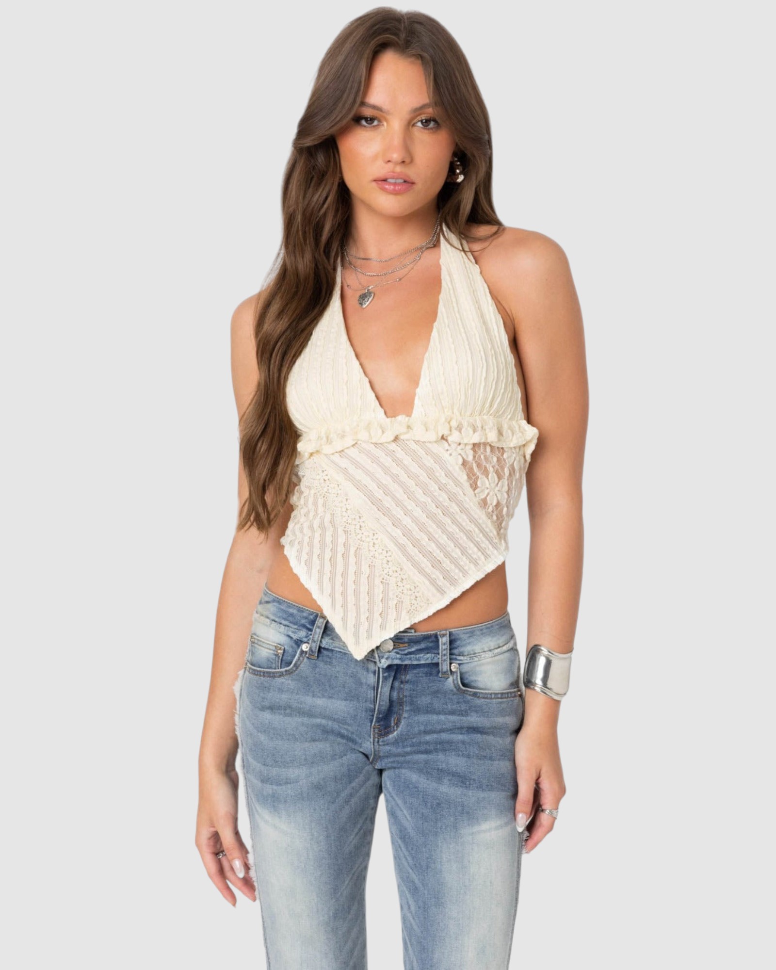 Quinta Lacey Asymmetric Halter Top