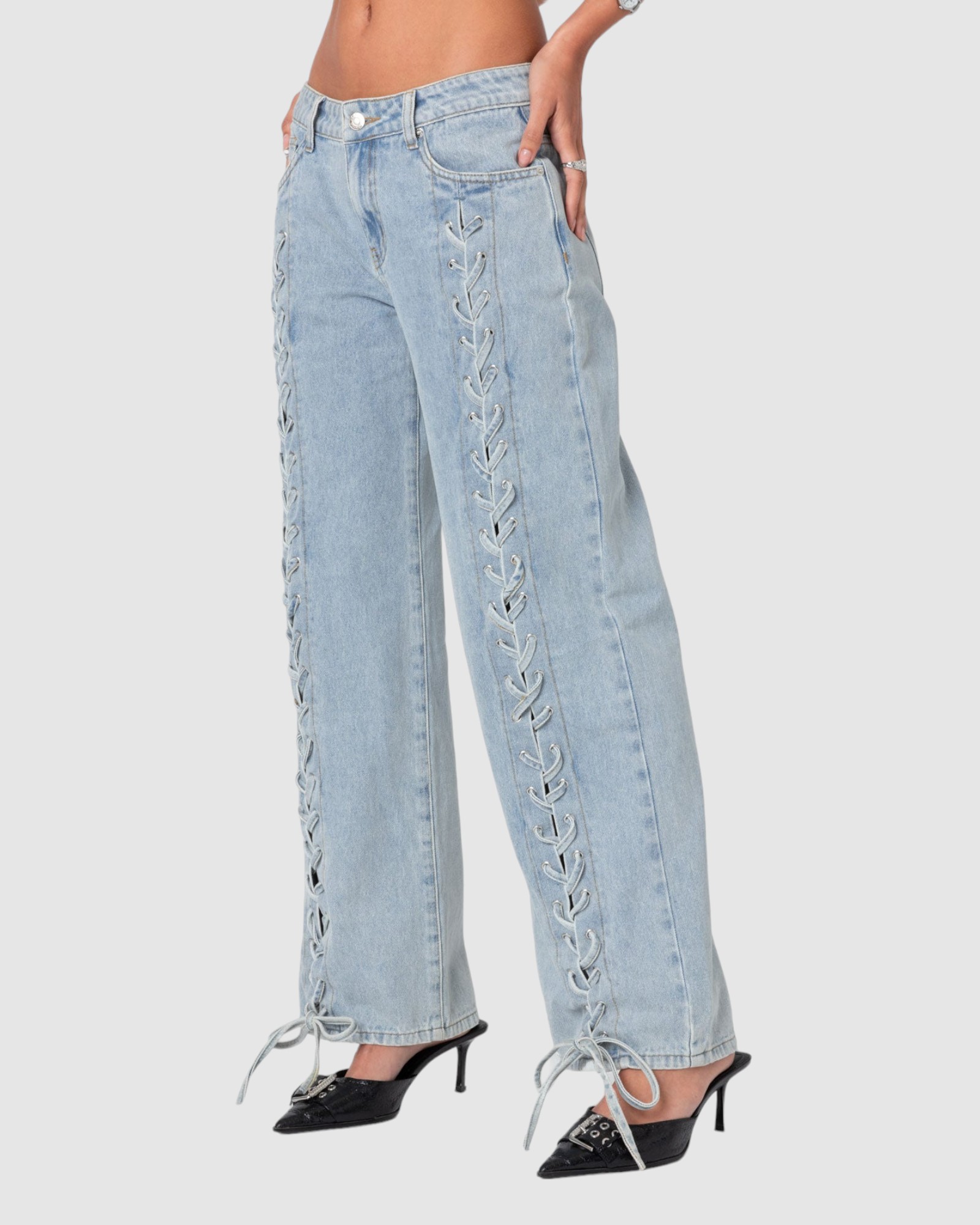 Laced Up Low Rise Jeans