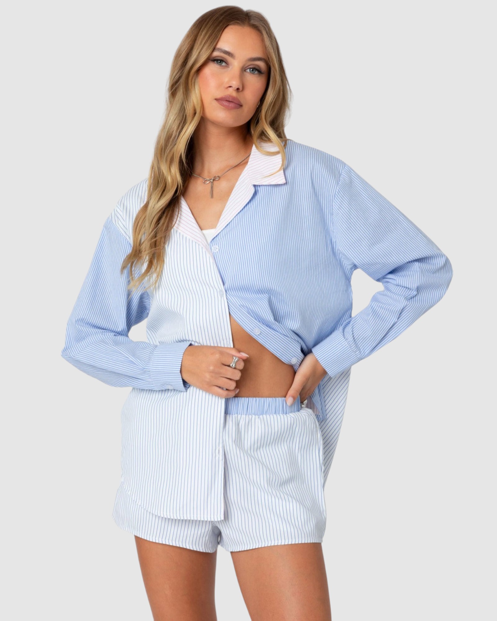 Oaklie Mix Striped Button Up Shirt