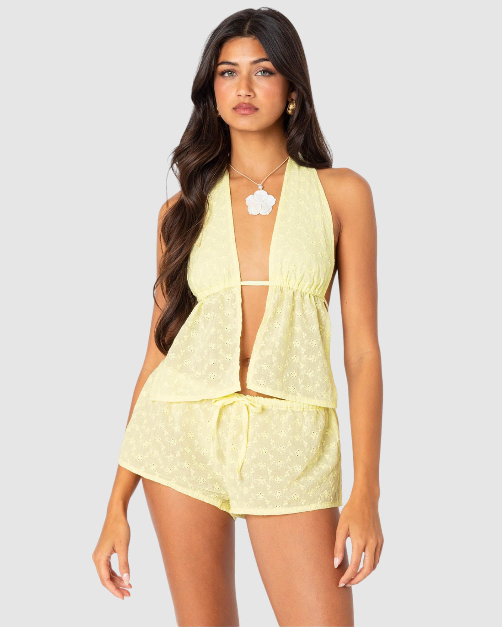 Cayenne Eyelet Split Front Top