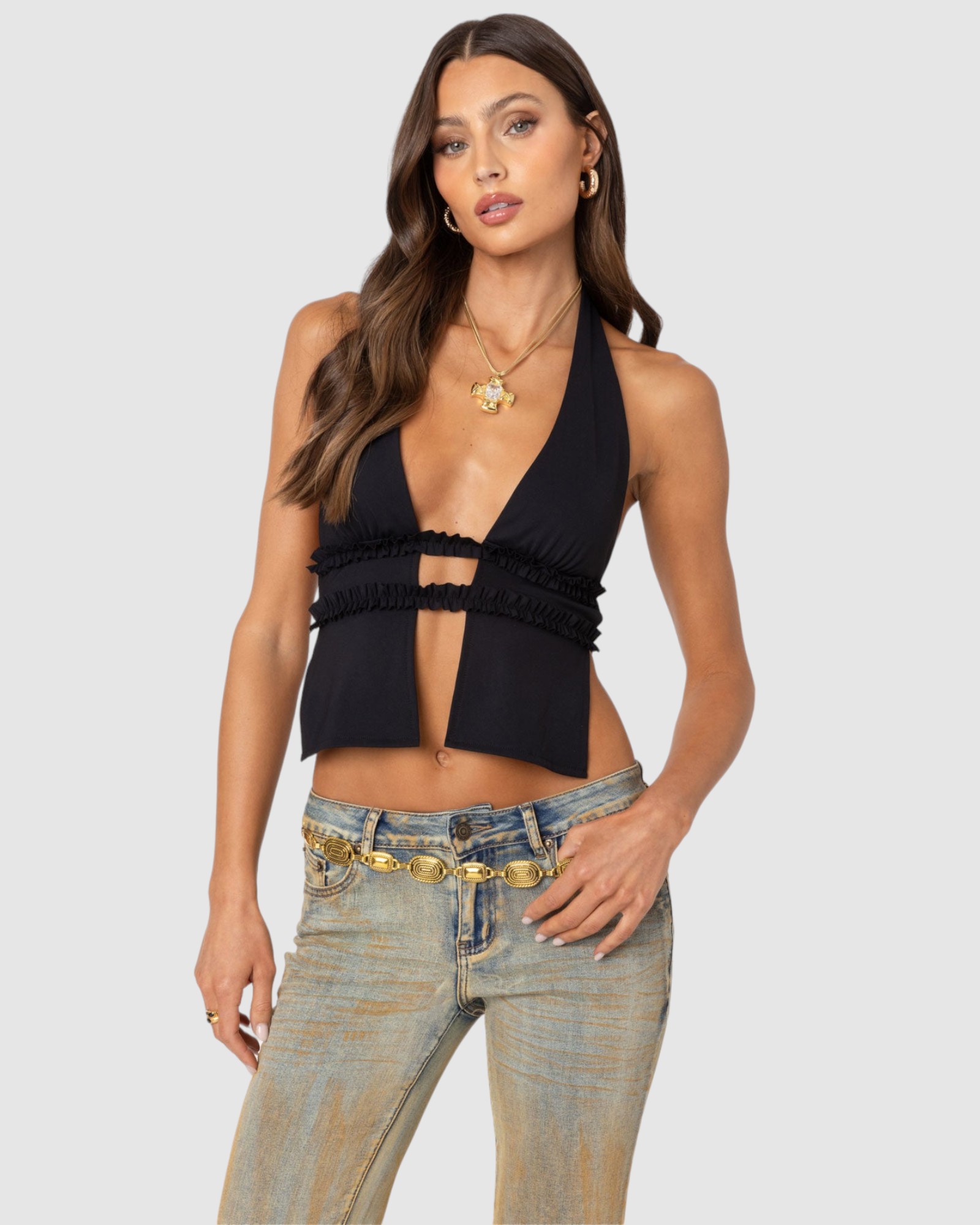 Luma Split Front Backless Halter Top