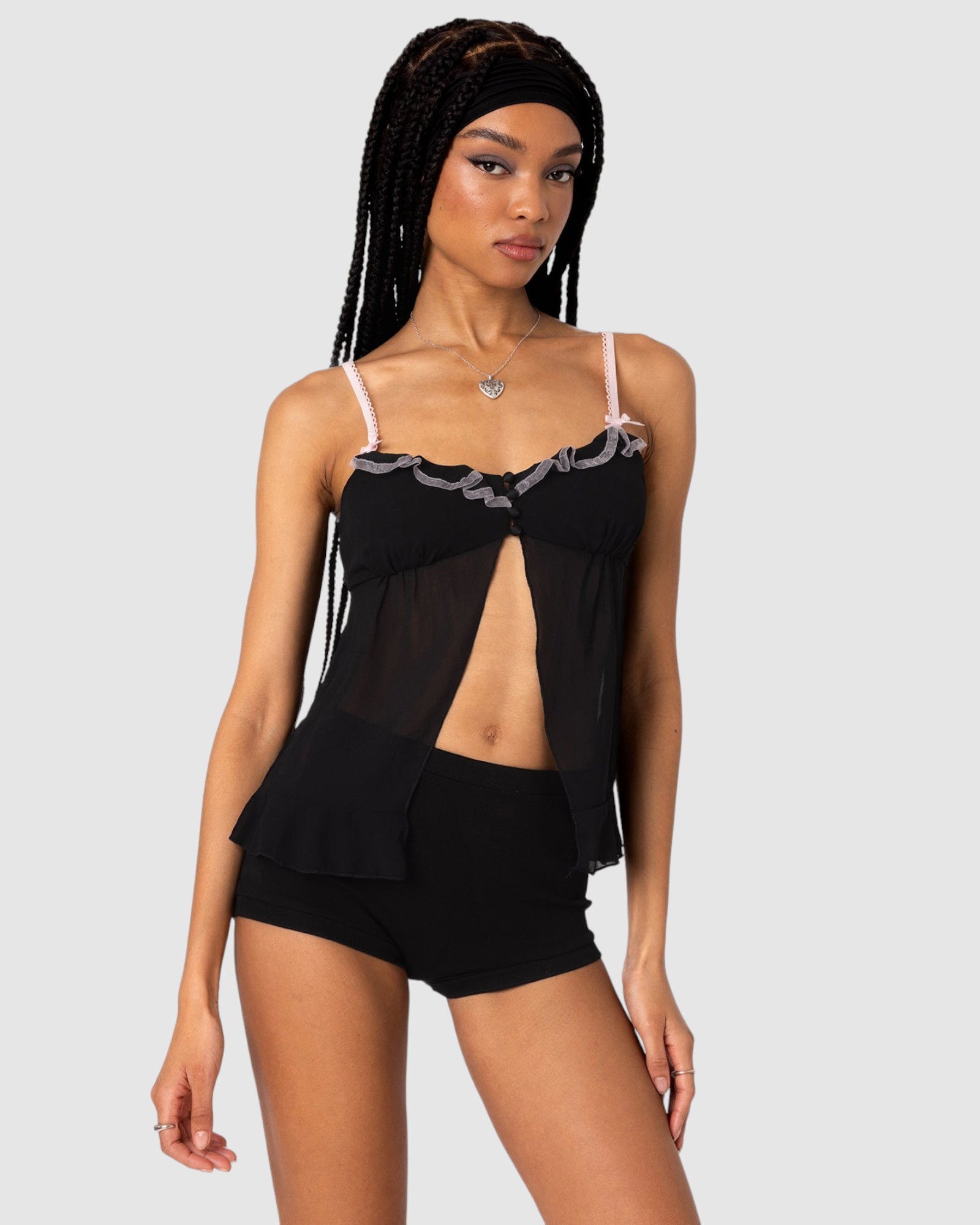 Sheer Split Front Babydoll Top
