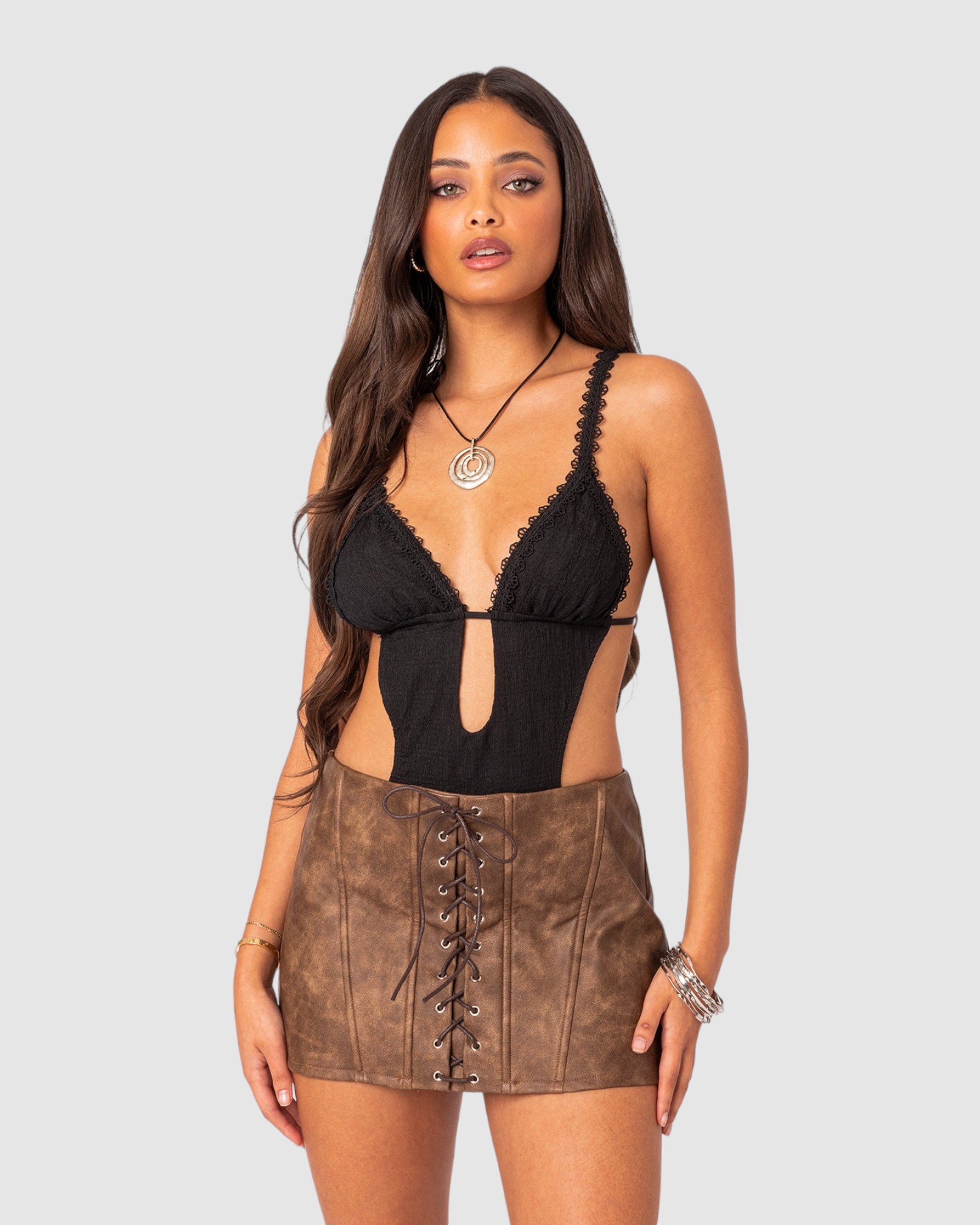 Textured Cut Out Bodysuit