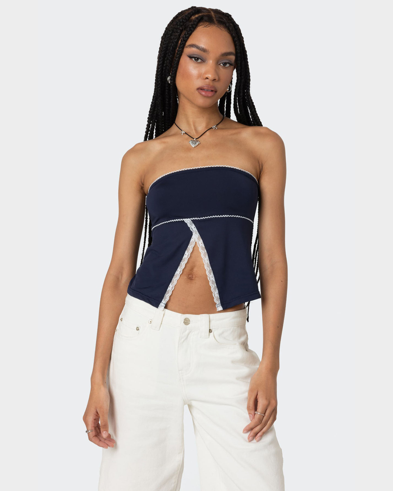 Lace Trim Split Front Tube Top