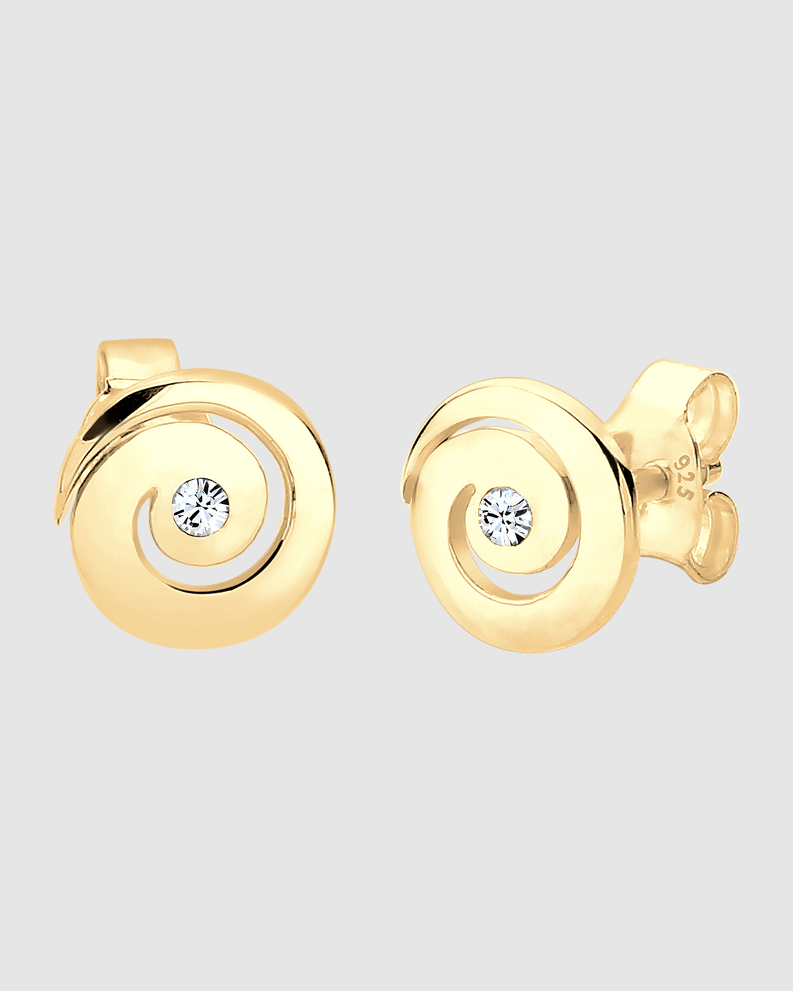 Earrings Ear Studs Spiral Geo Sparkling with Crystals in 925 Sterling Silver Gold Plated