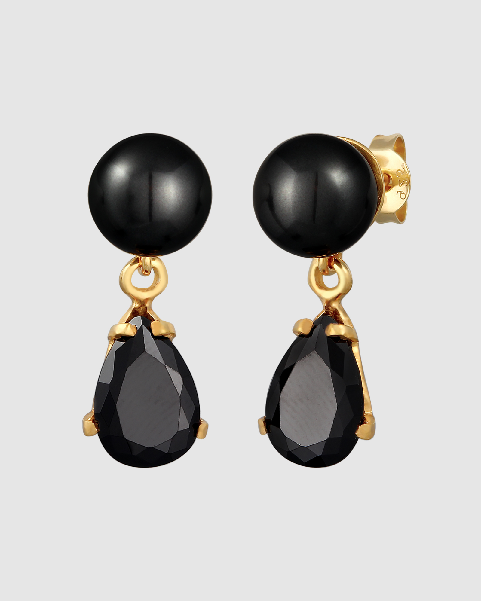 Earrings Ear Studs Drop with Synth. Pearl And Zirconia Crystals in 925 Sterling Silver Gold Plated