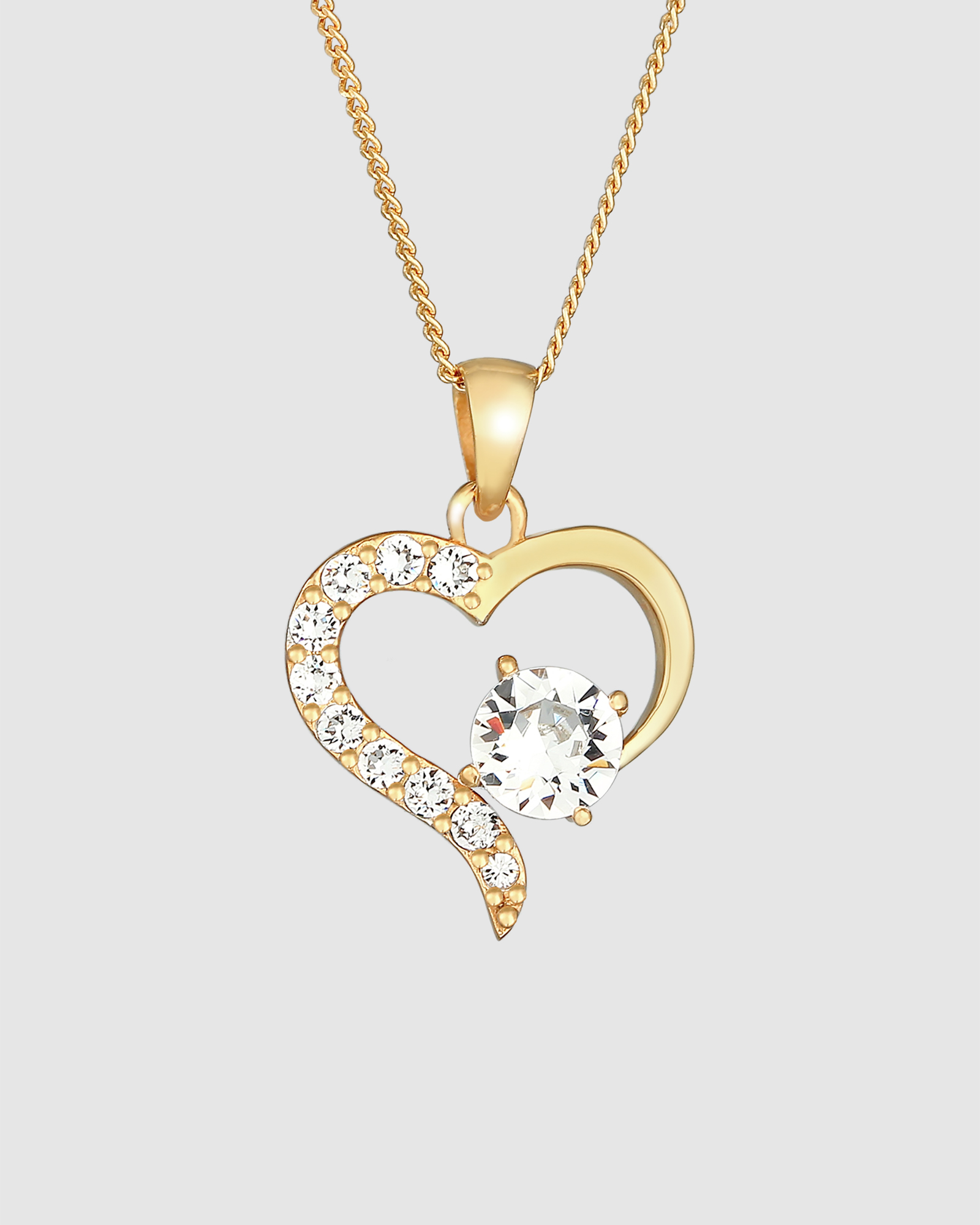 Necklace Heart Pendant Sparkling Love with Crystals in 925 Sterling Silver Gold Plated