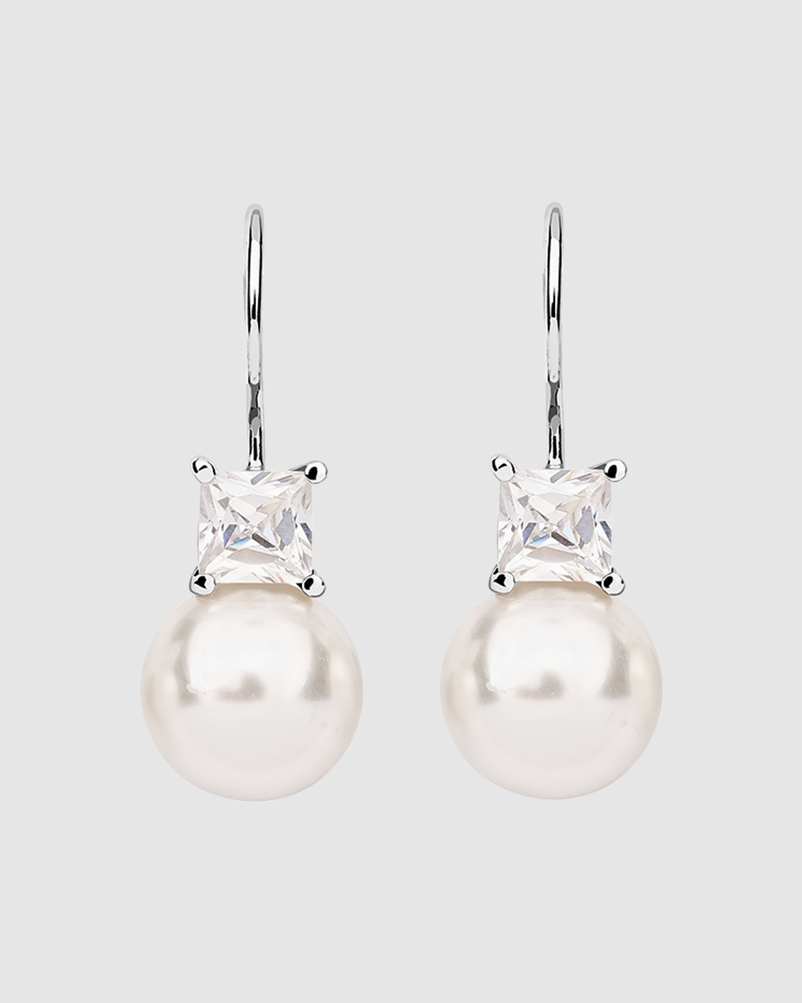 Earrings Synthetic Pearl Zirconia 925 Sterling Silver