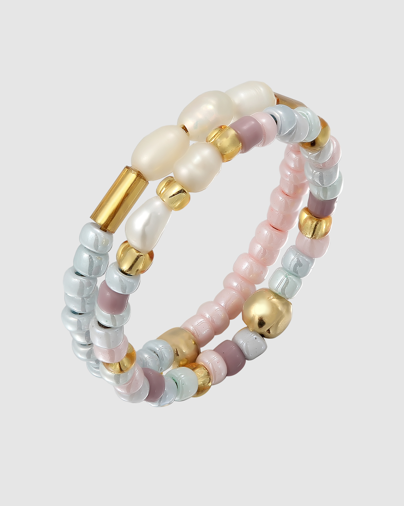 Ring Set Festival with Freshwater Pearls Colourful in 925 Sterling Silver