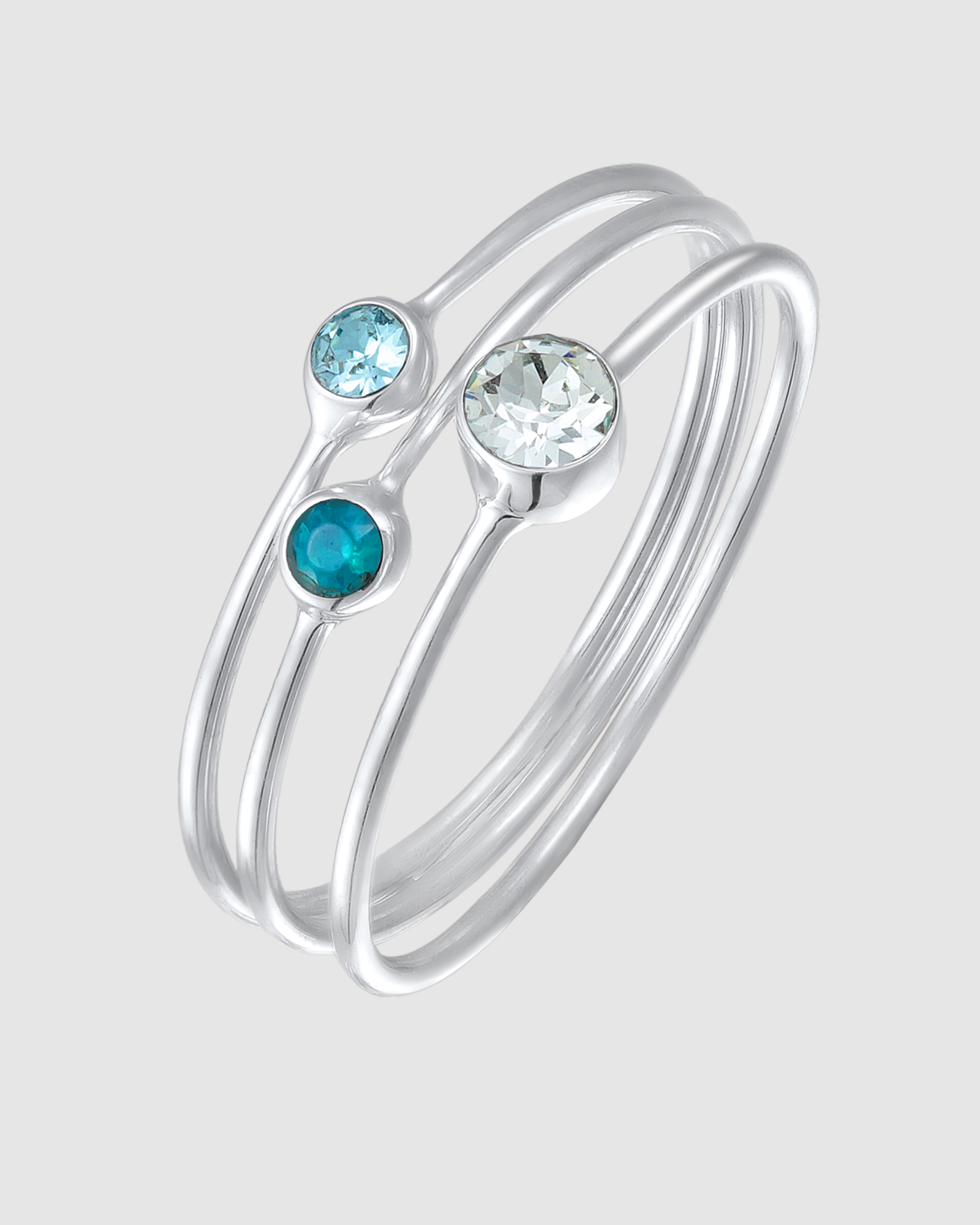 Ring Set Stack Basic with Crystals Blue in 925 Sterling Silver