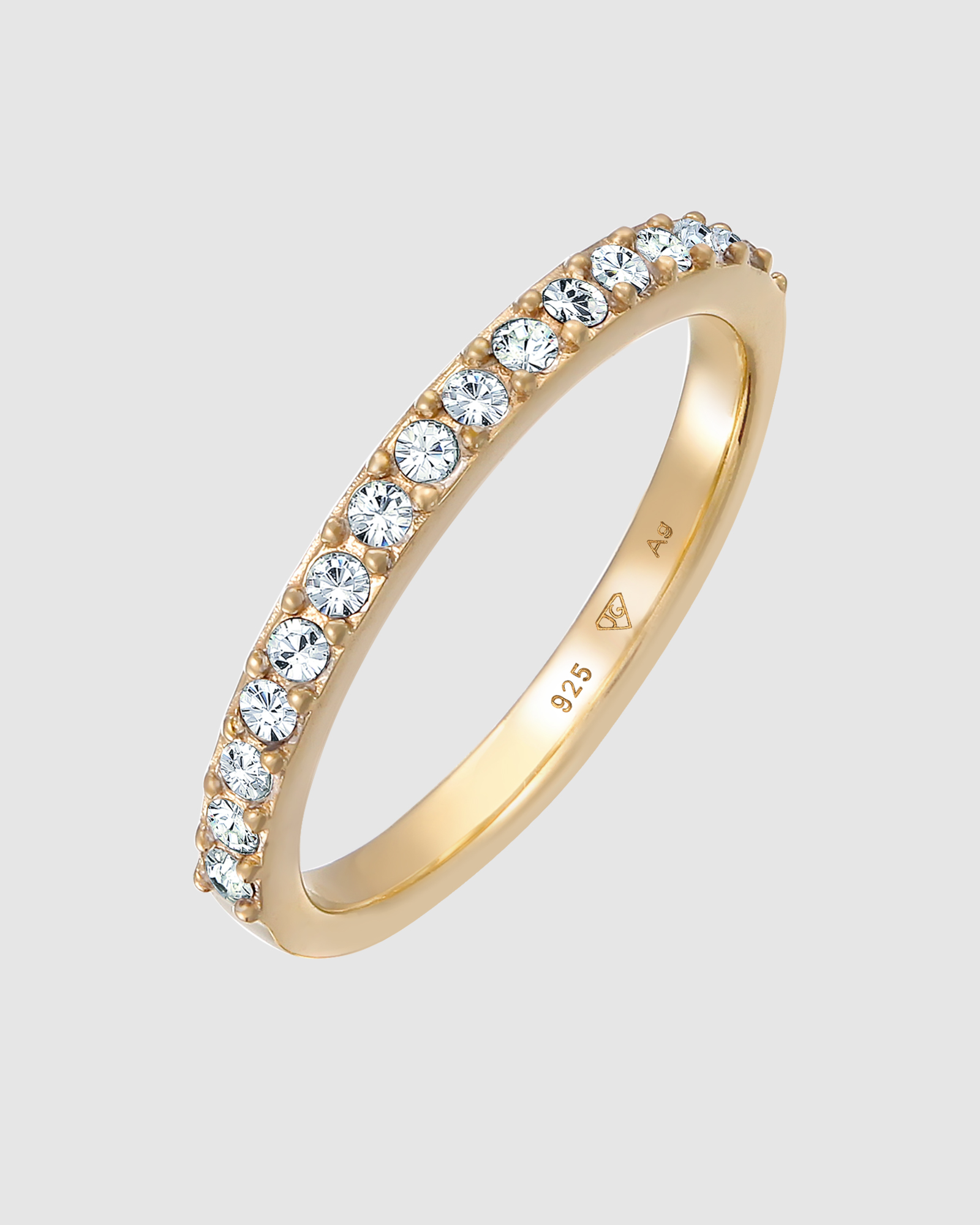 Ring Band Memoire Elegant with Crystals in 925 Sterling Silver Gold Plated