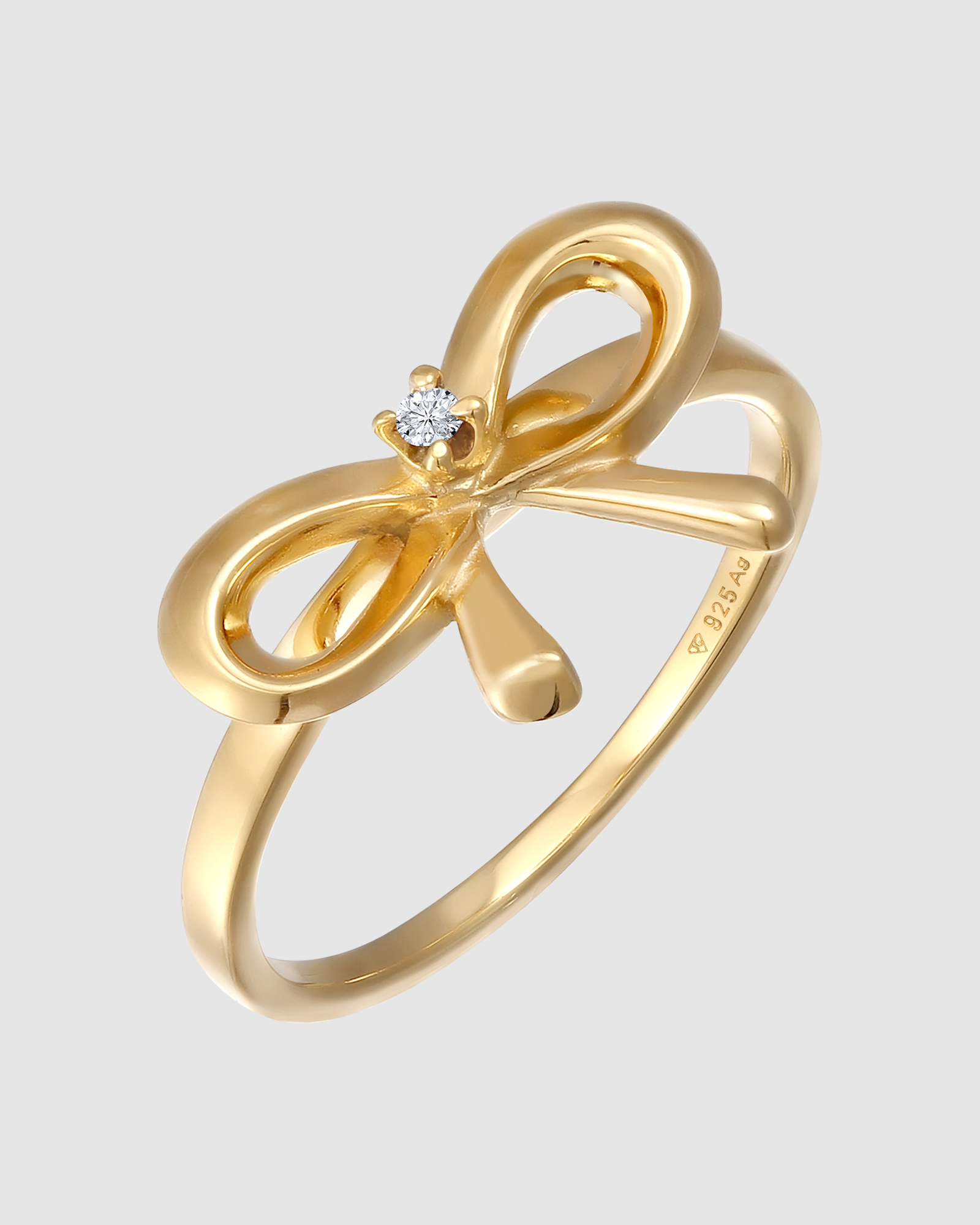 Ring Bow Trend with Diamond in 925 Sterling Silver Gold Plated