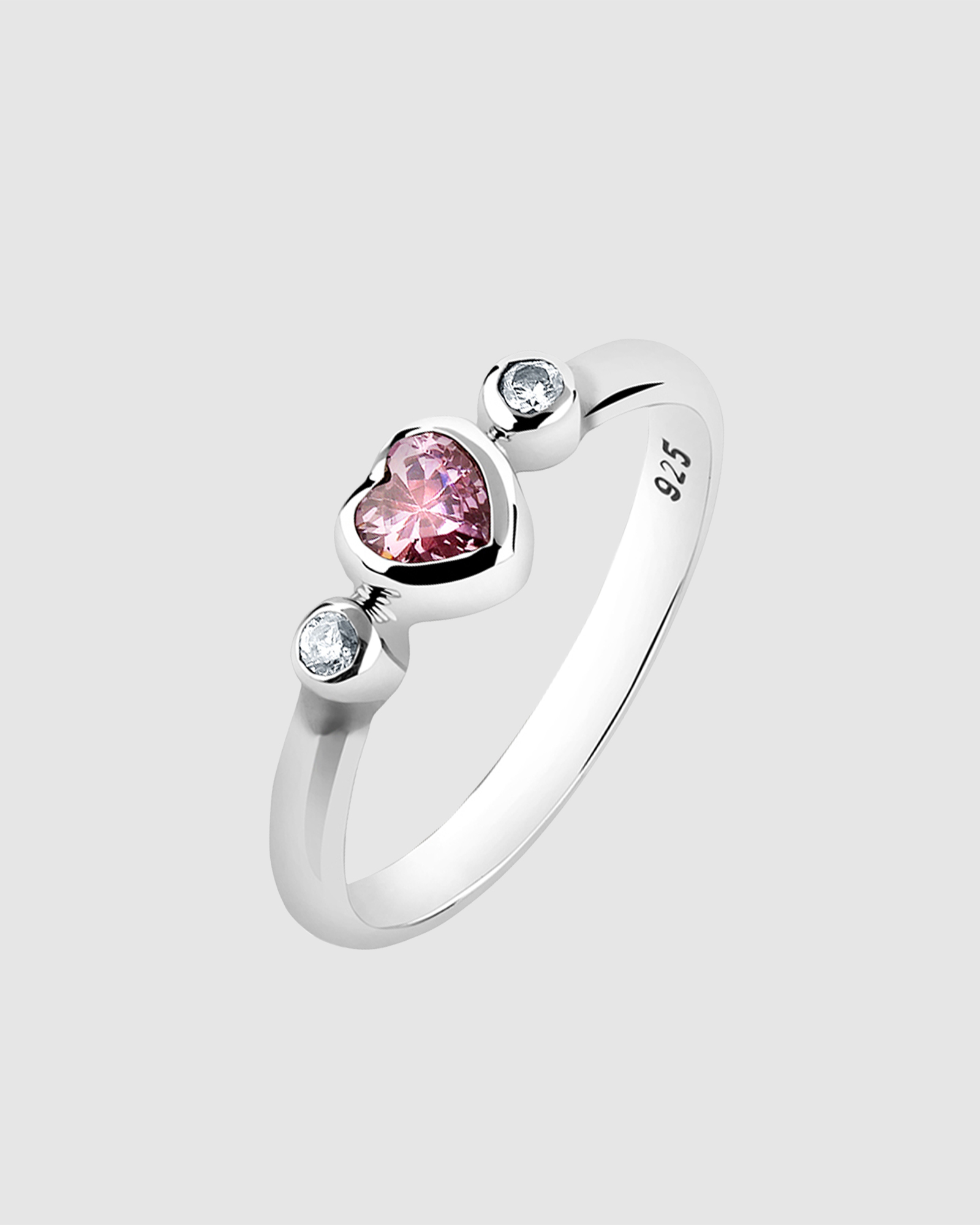 Ring with Stones Heart Zirconia 925 Sterling Silver