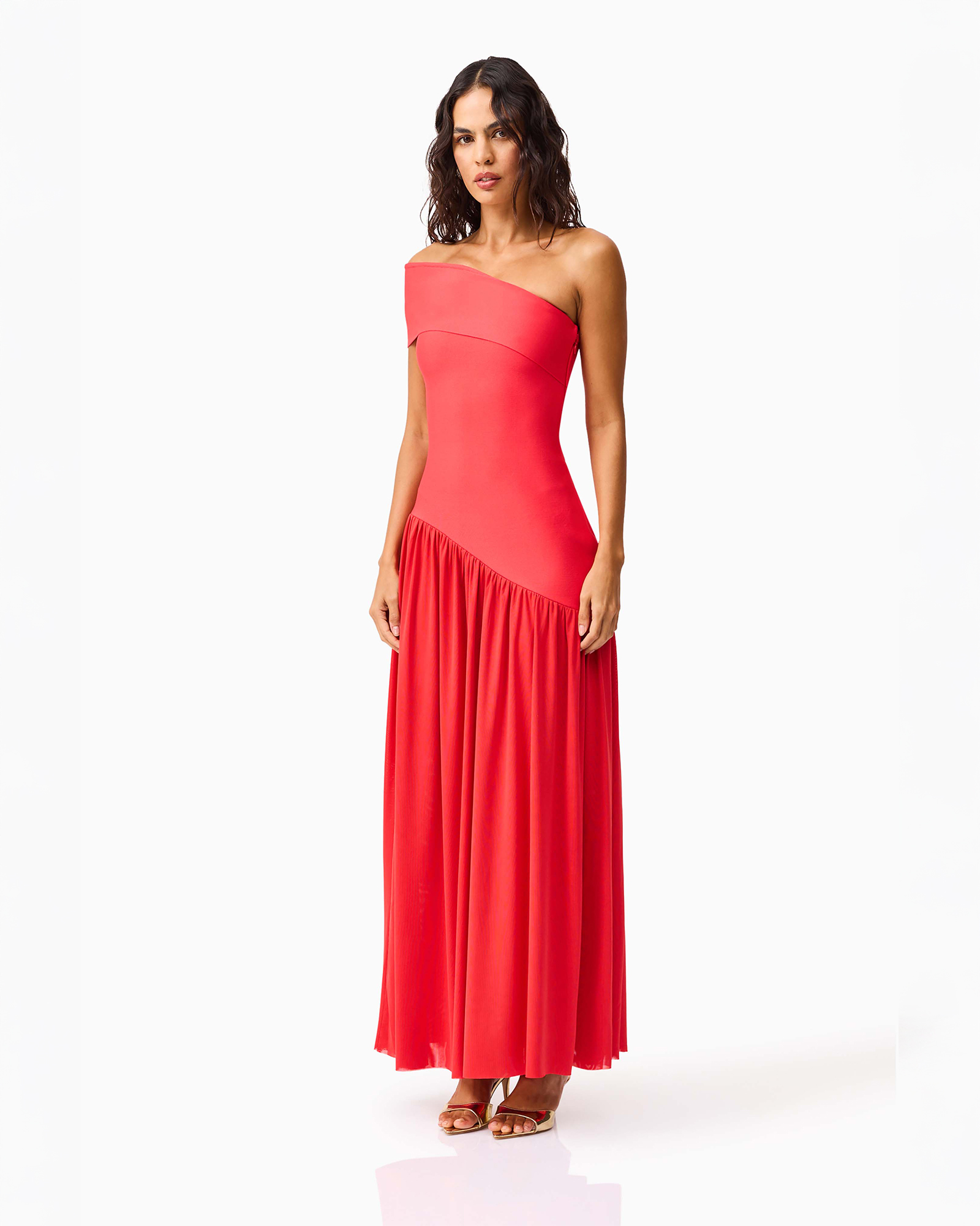 Jesselle Asymmetrical Gown in Coral